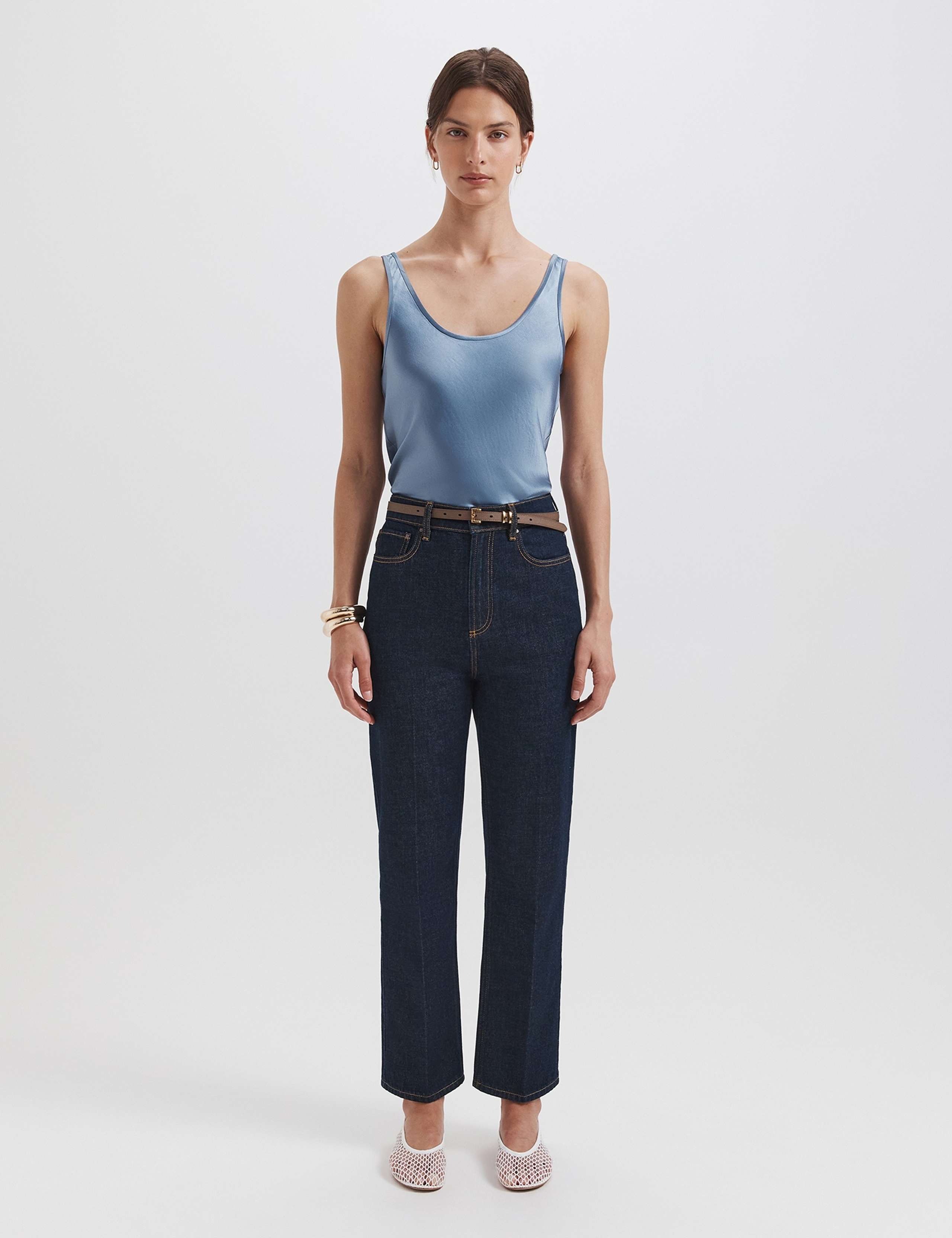 High Waisted Button Front Slim Fit Cropped Jeans 1 of 7