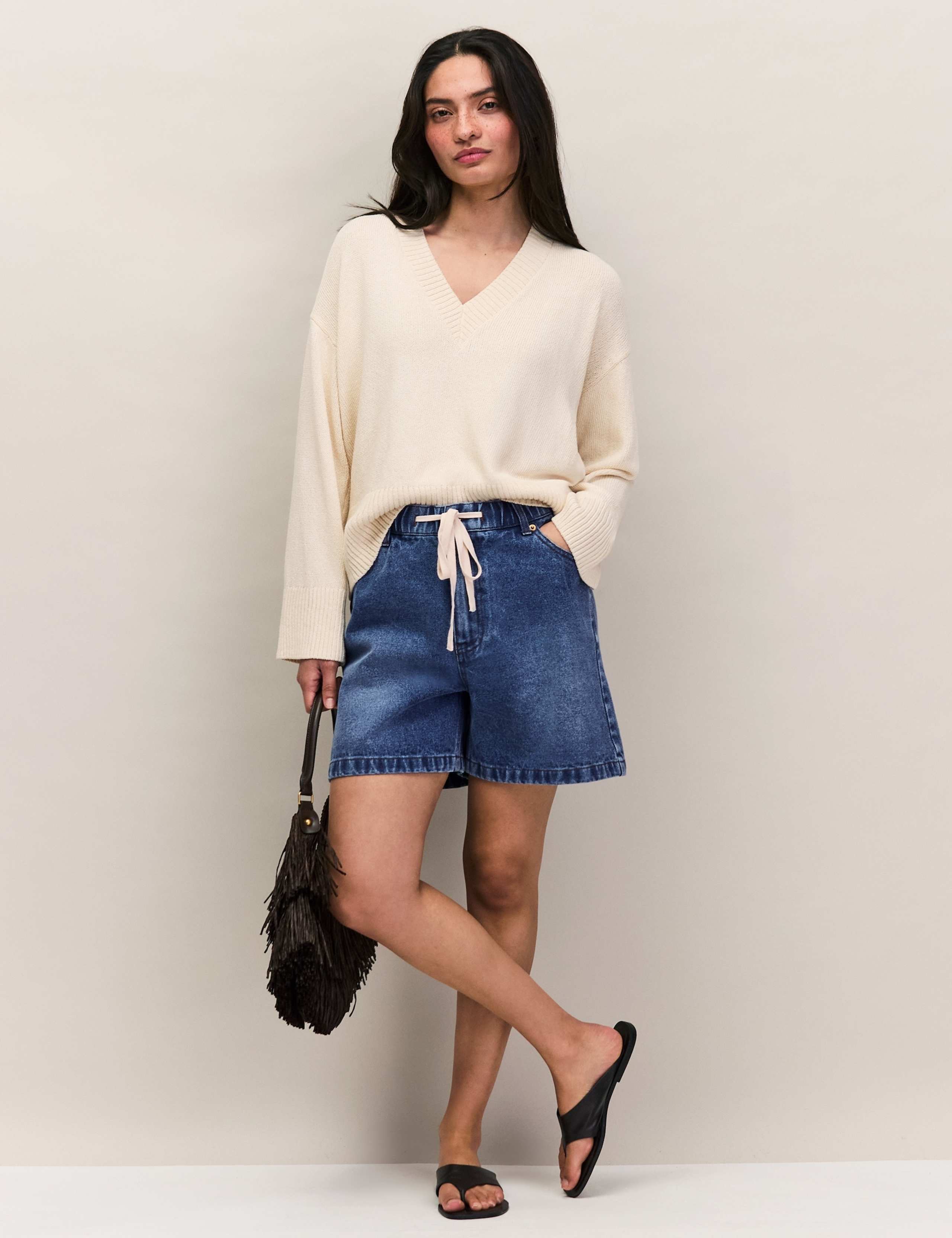 Cotton Blend Textured V-Neck Relaxed Jumper 3 of 6