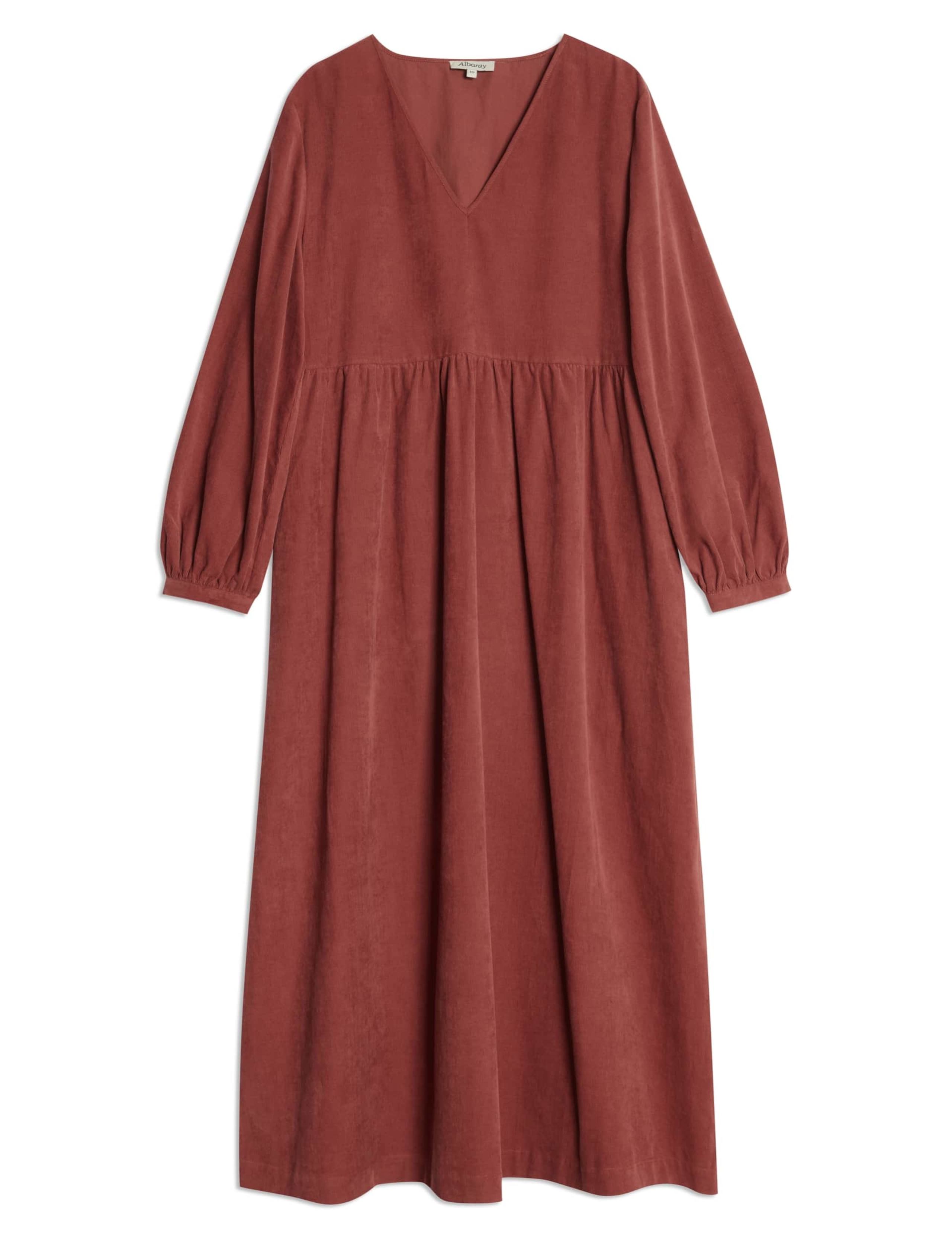 Pure Cotton Cord V-Neck Midi Waisted Dress 2 of 3