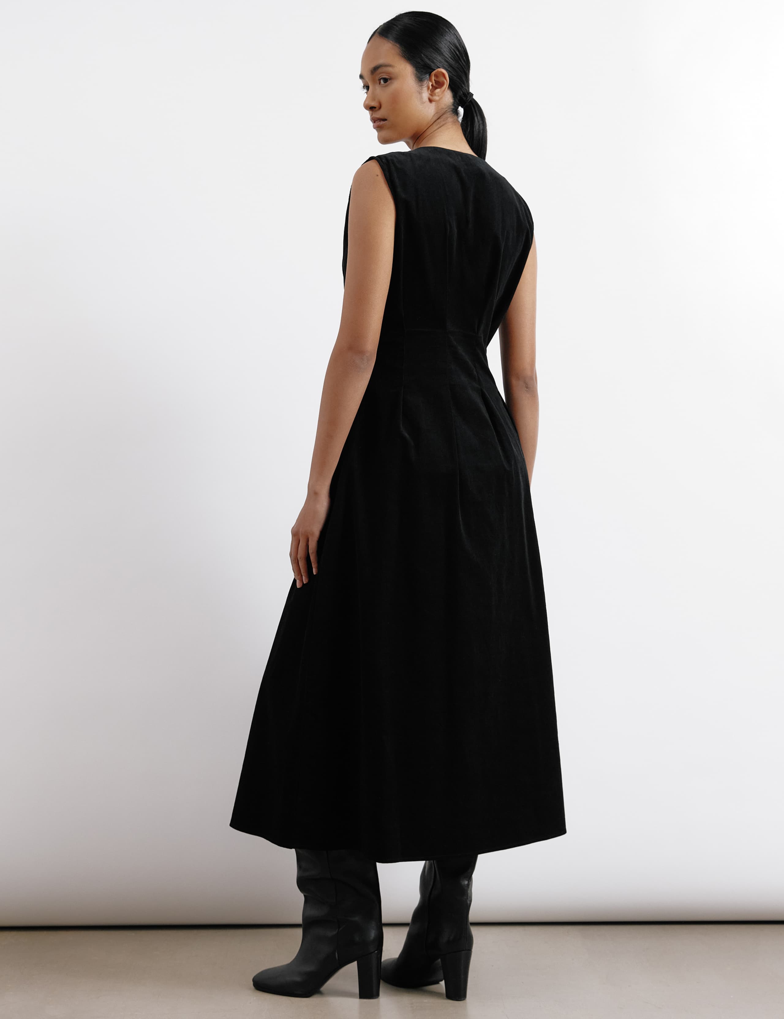 Pure Cotton Cord V-Neck Maxi Skater Dress 5 of 5