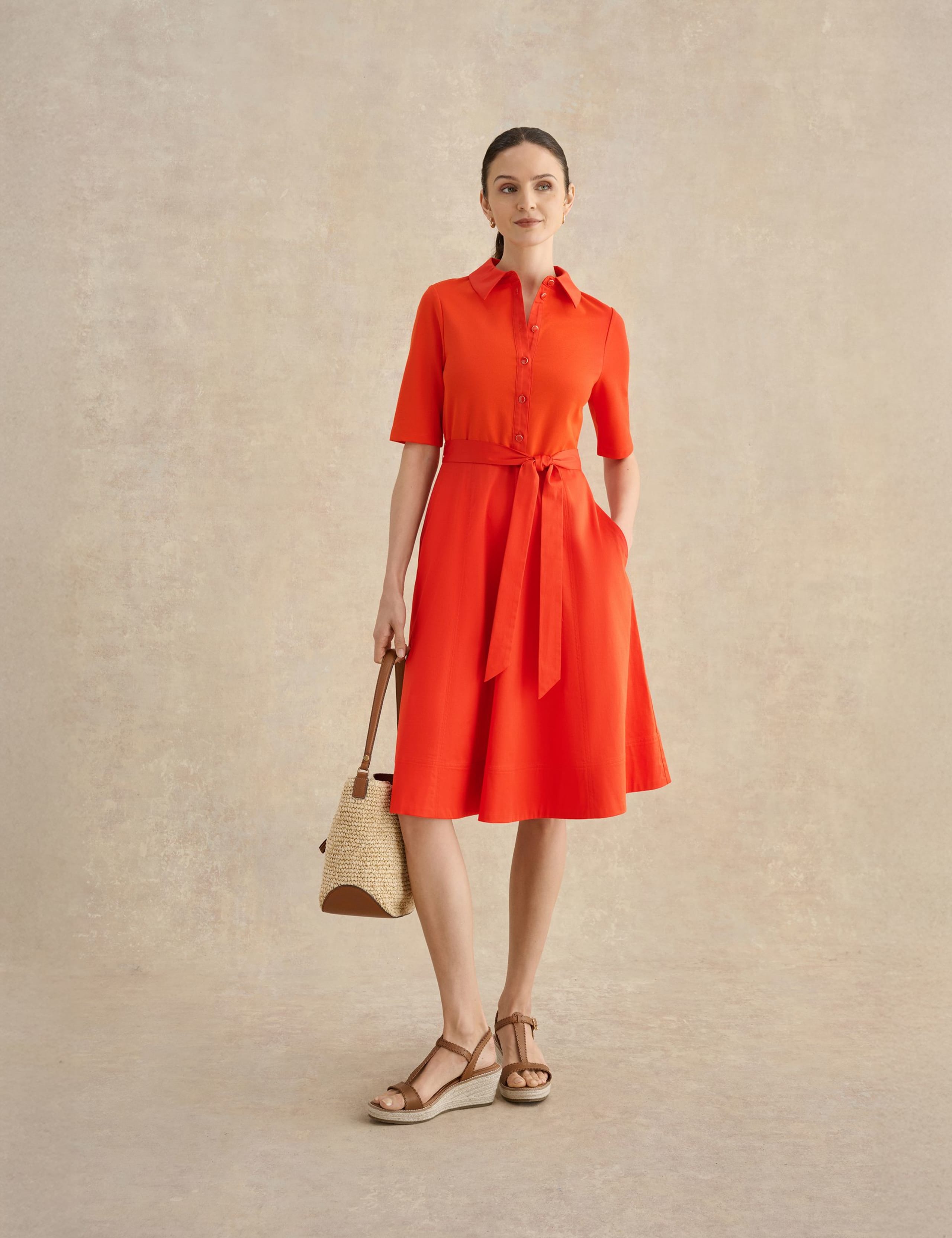 Cotton Rich Belted Knee Length Skater Dress 3 of 5