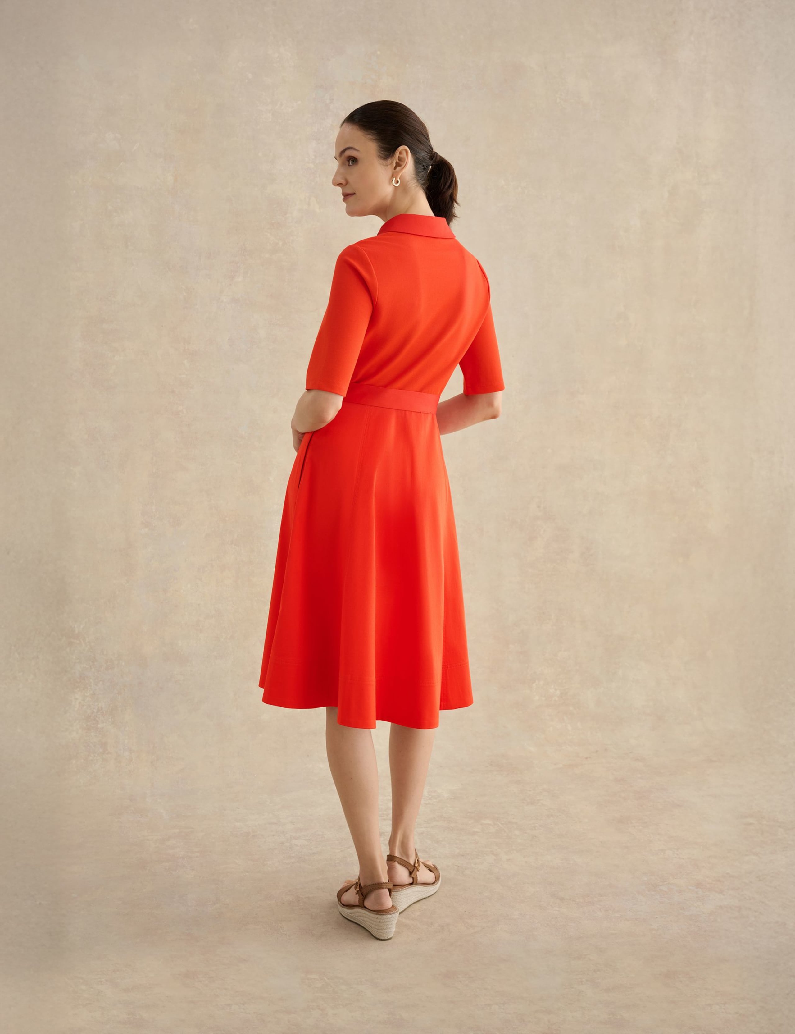 Cotton Rich Belted Knee Length Skater Dress 4 of 5