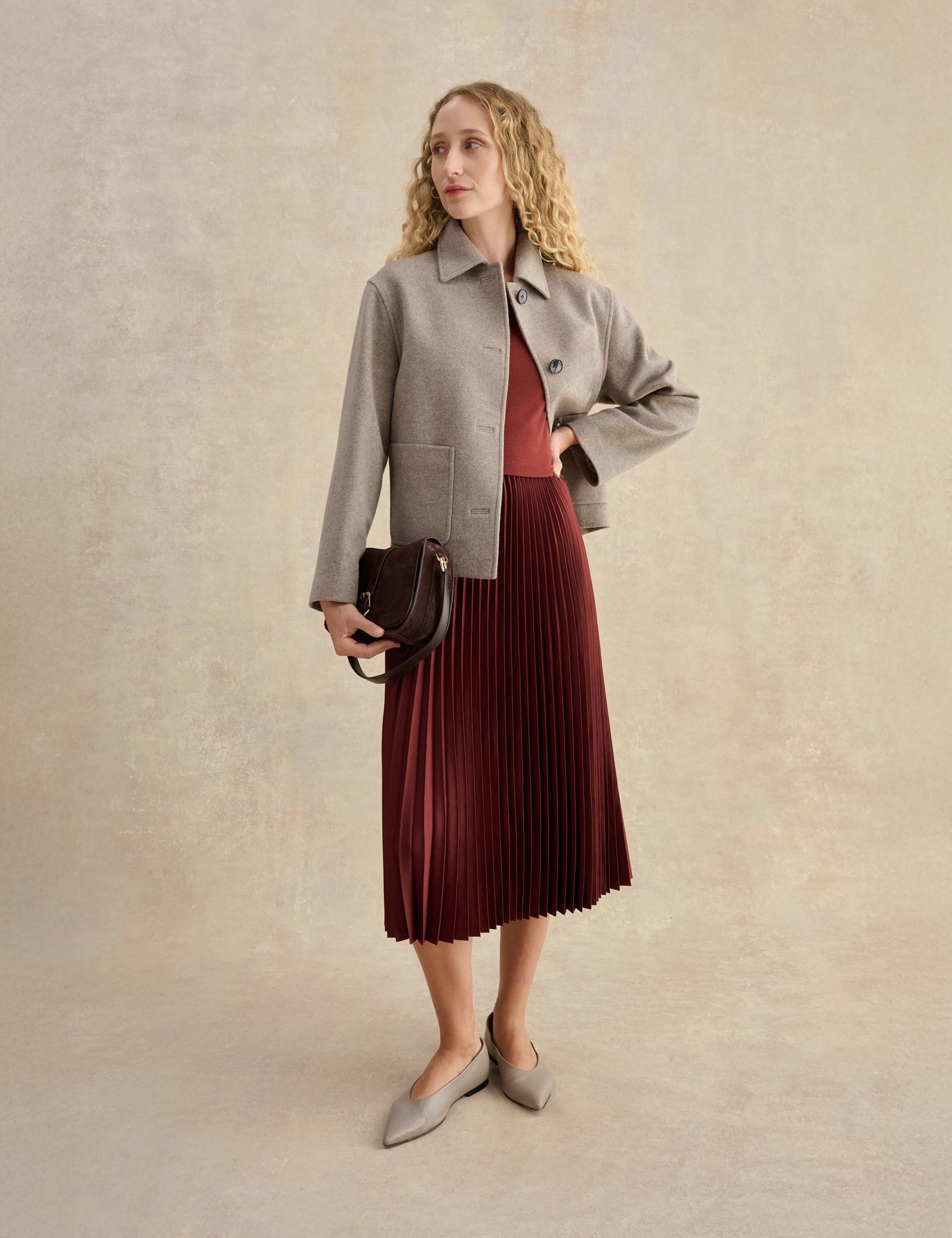 Pleated Knee Length Shift Dress 1 of 5