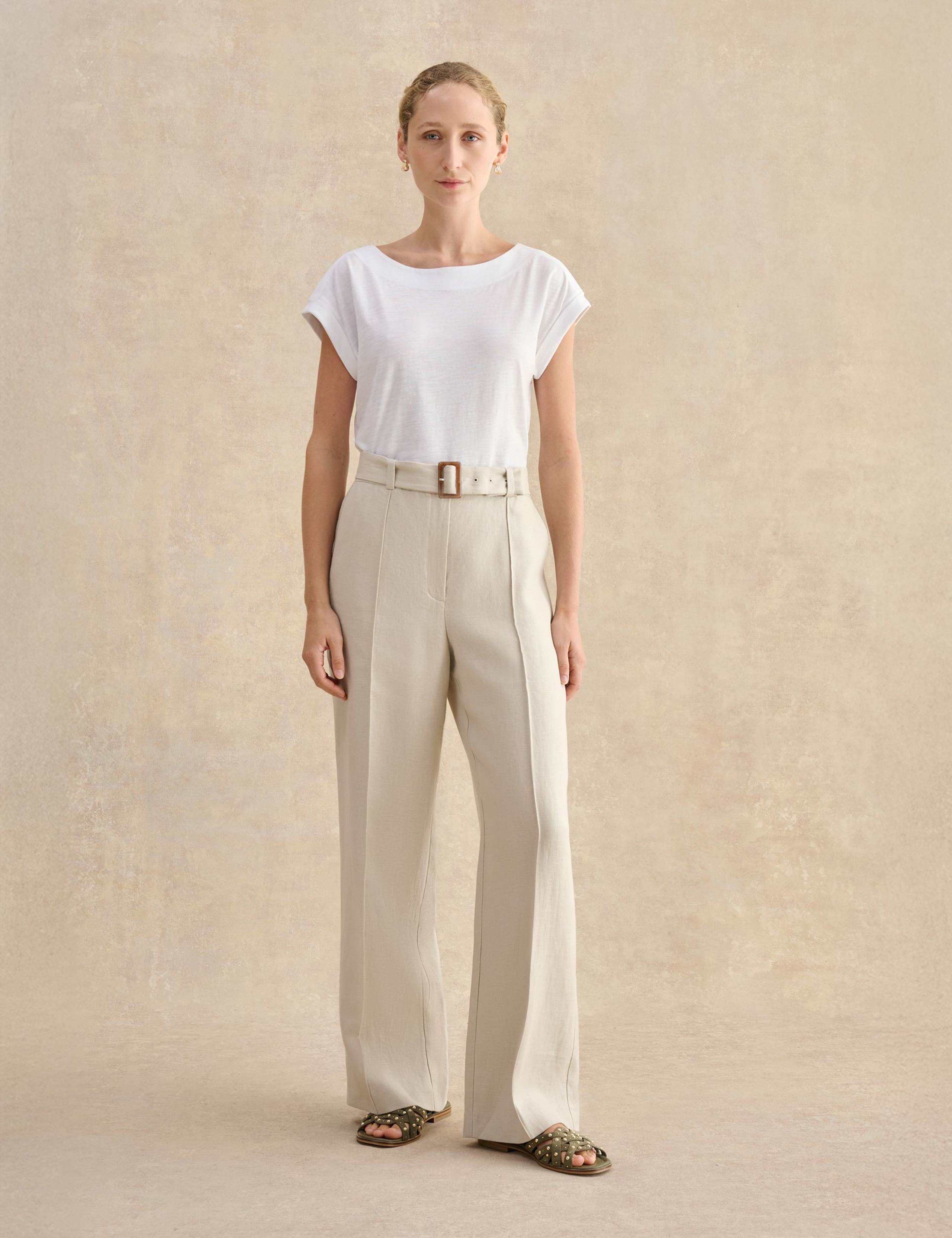 Pure Linen Belted Wide Leg Trousers 1 of 5