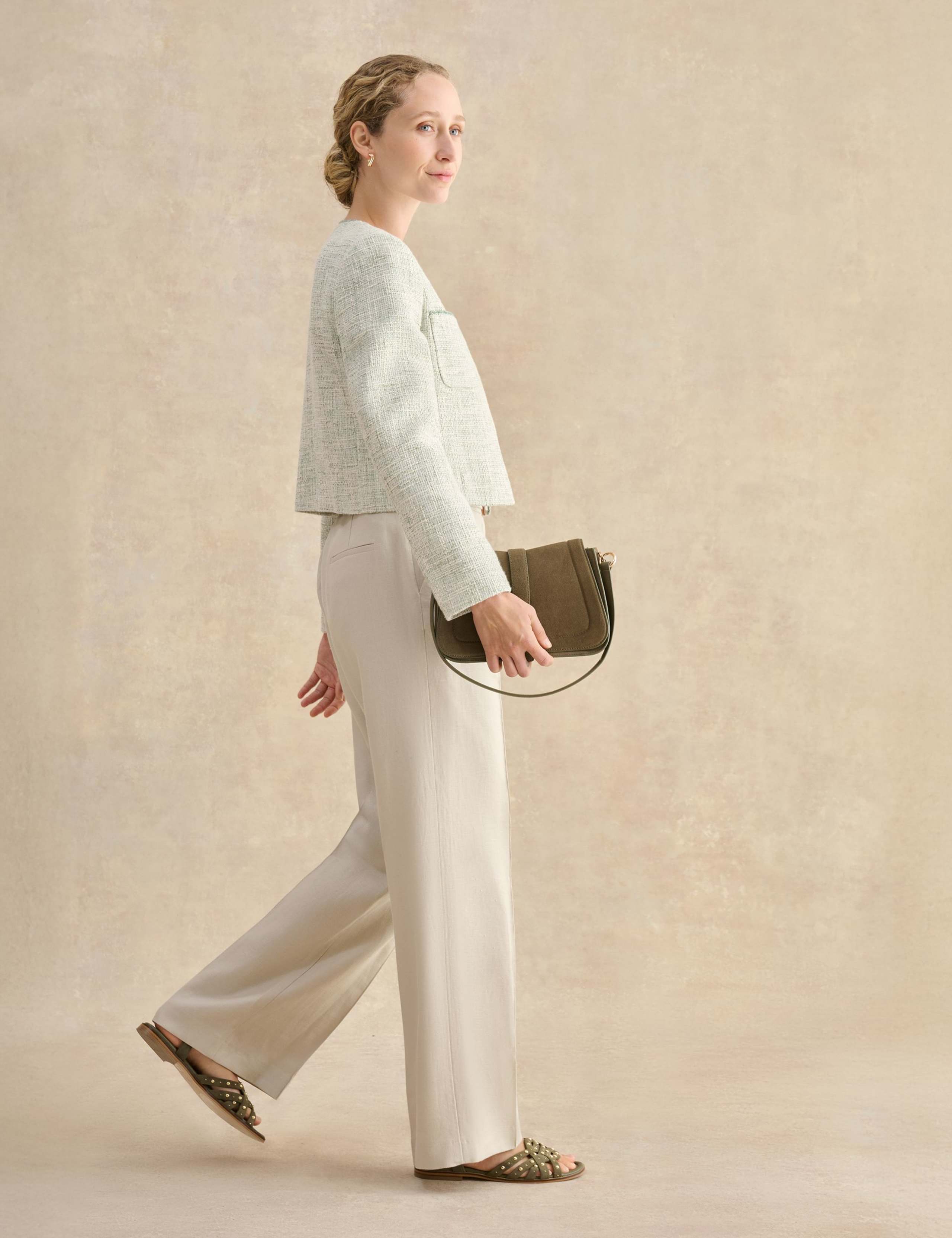 Pure Linen Belted Wide Leg Trousers 3 of 5
