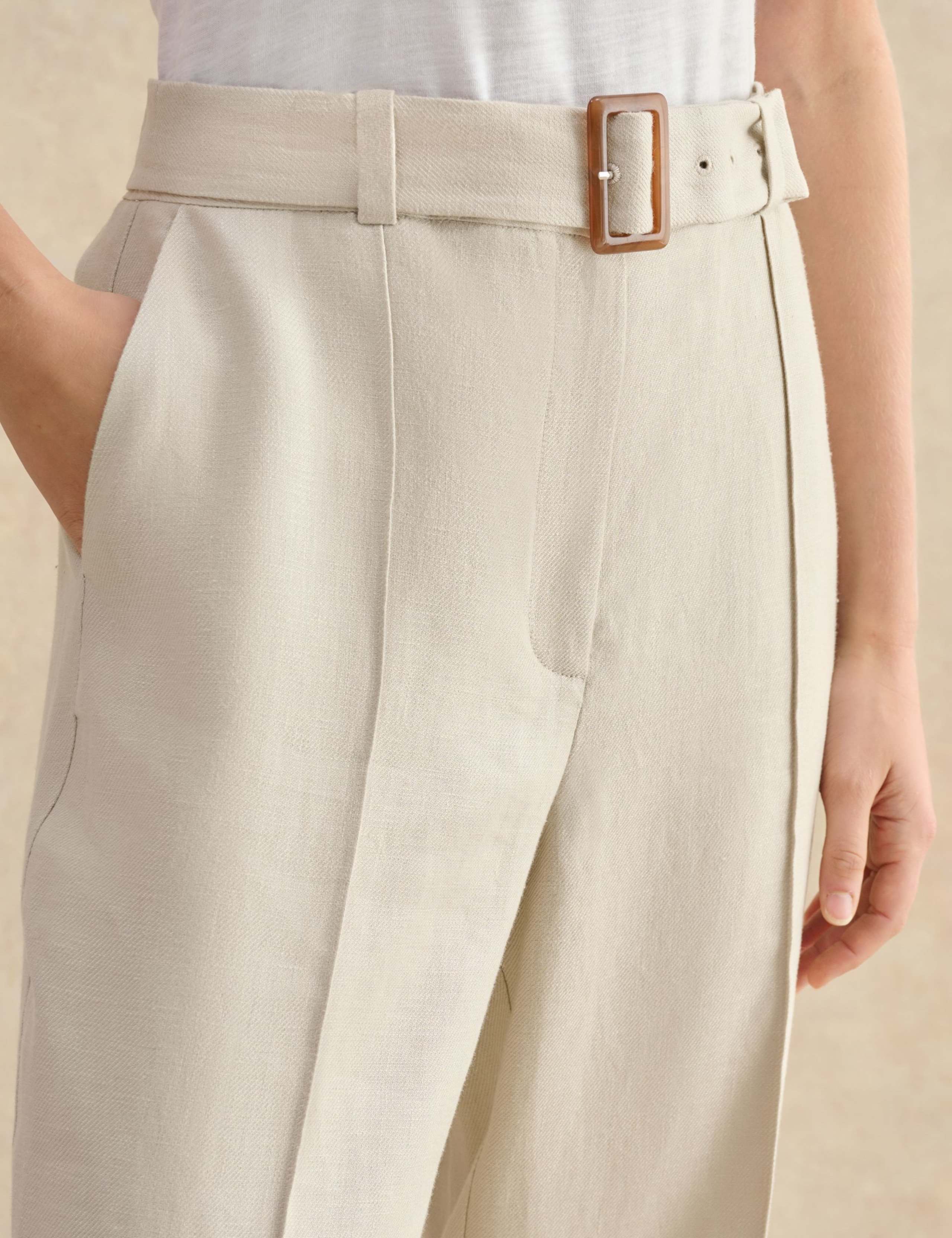 Pure Linen Belted Wide Leg Trousers 5 of 5