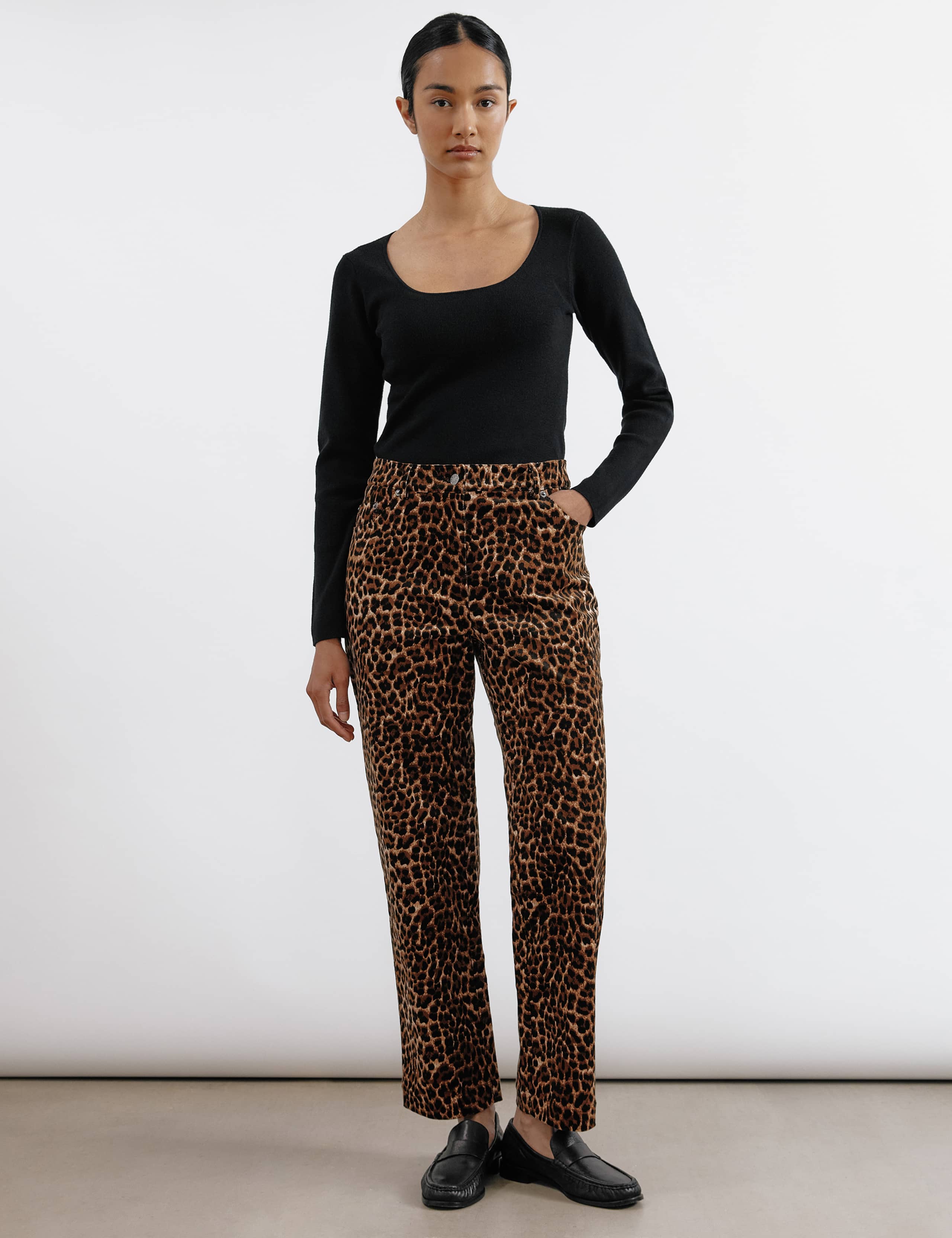 Cord Animal Print Straight Leg Trousers 1 of 4