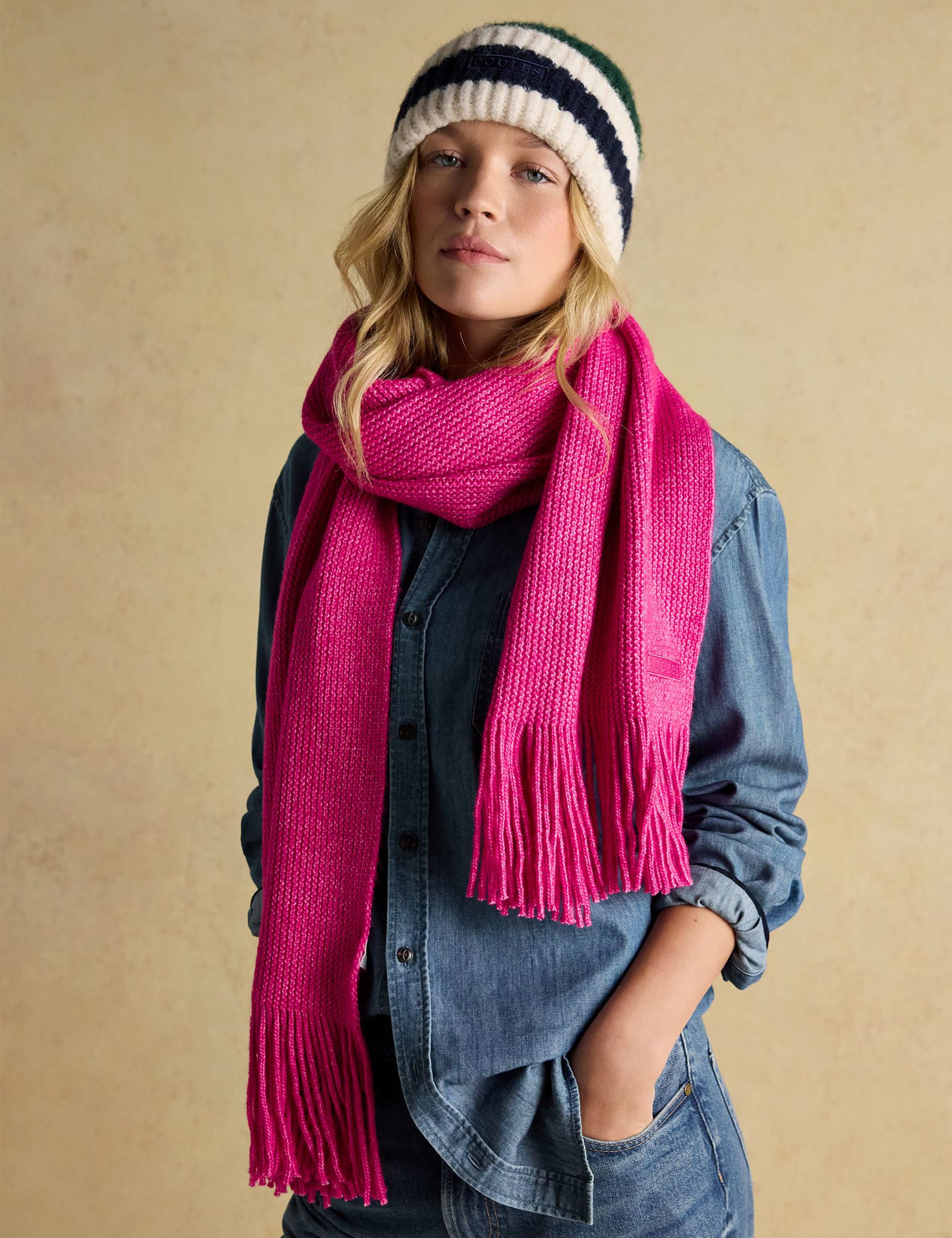 Knitted Fringed Scarf 1 of 6