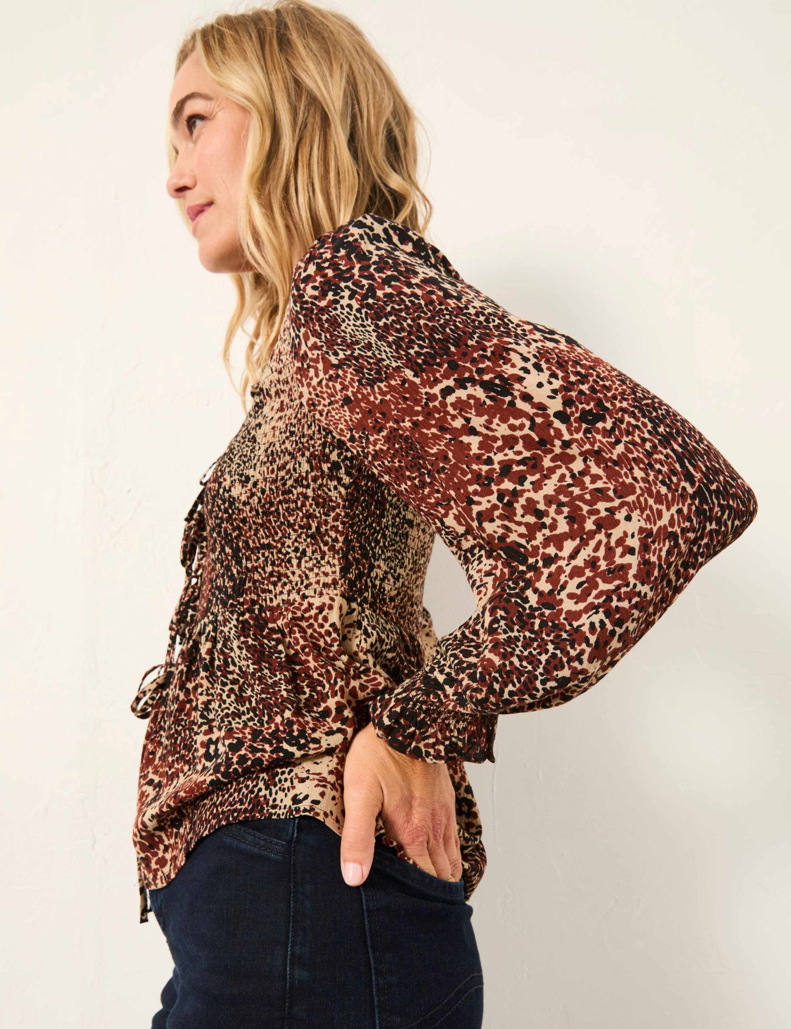 Animal Print Tie Front Blouse 3 of 7