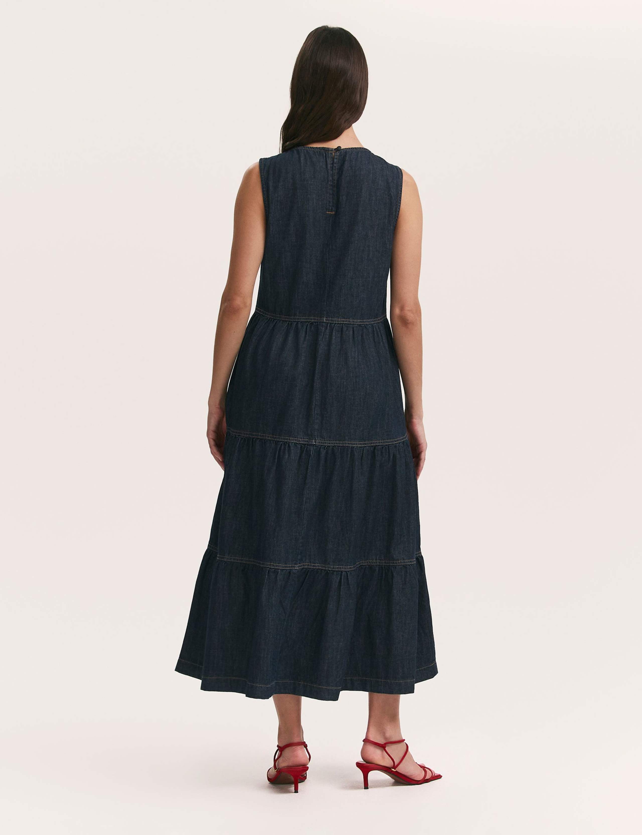 Pure Cotton Denim Midi Tiered Dress 2 of 4