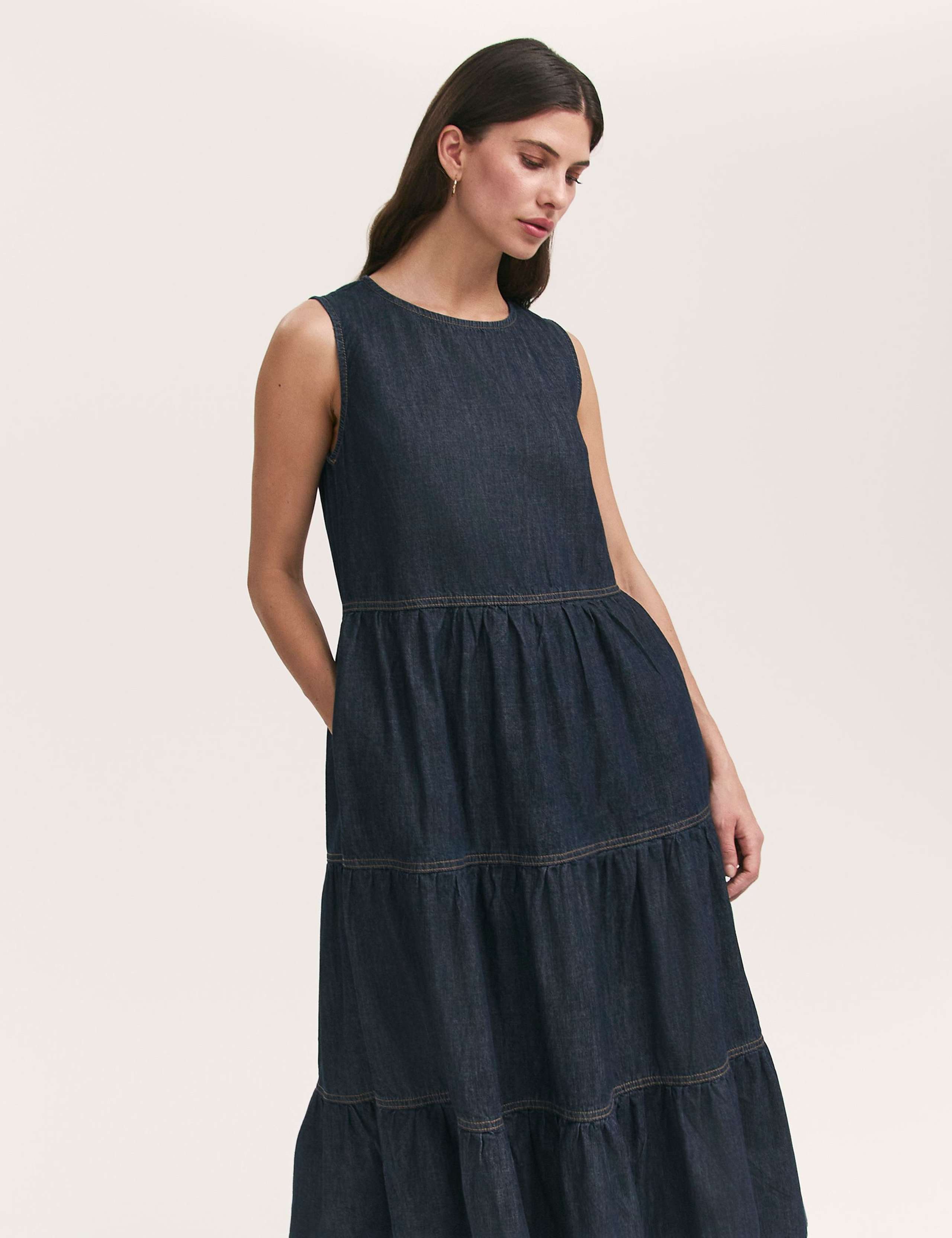 Pure Cotton Denim Midi Tiered Dress 3 of 4