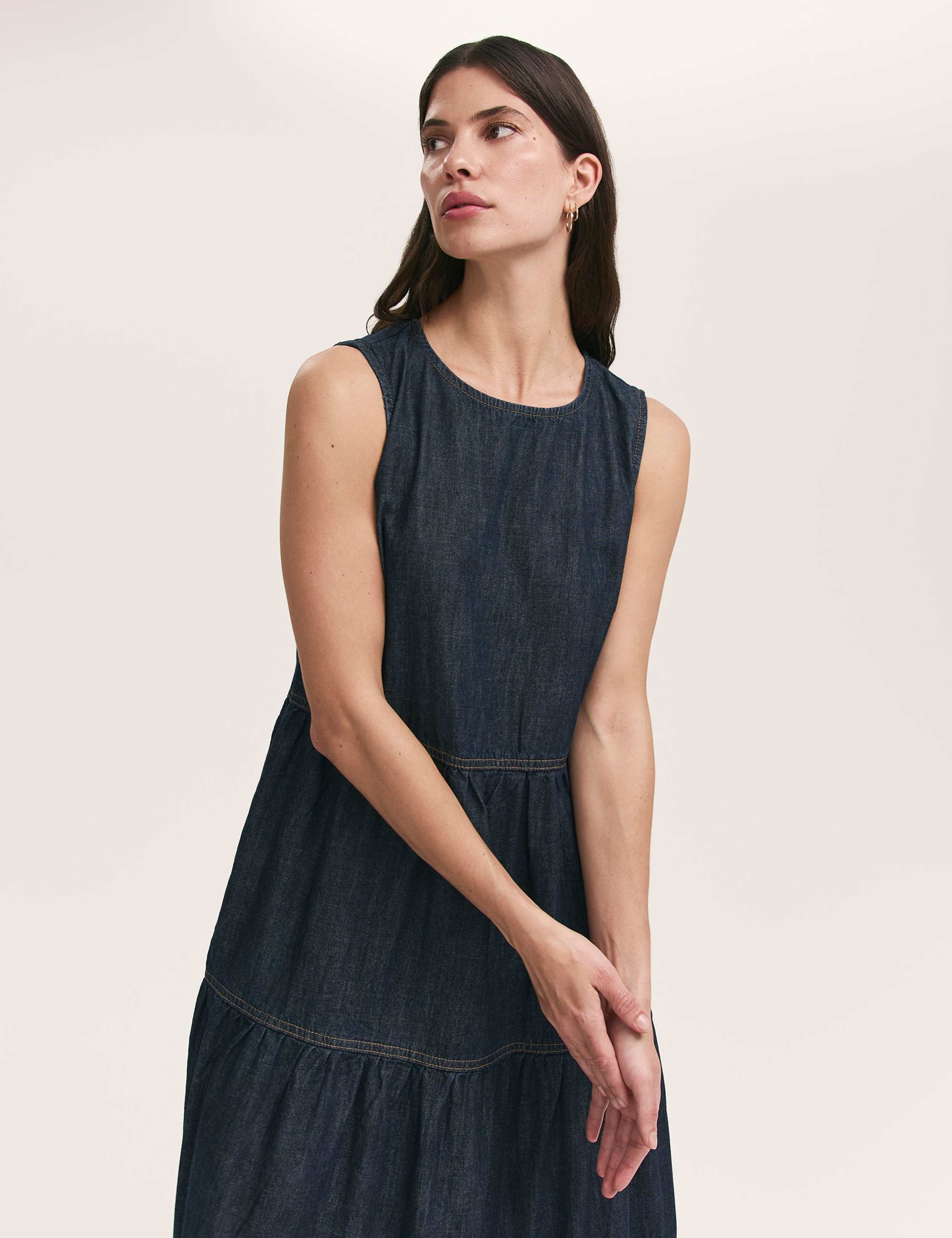 Pure Cotton Denim Midi Tiered Dress 4 of 4