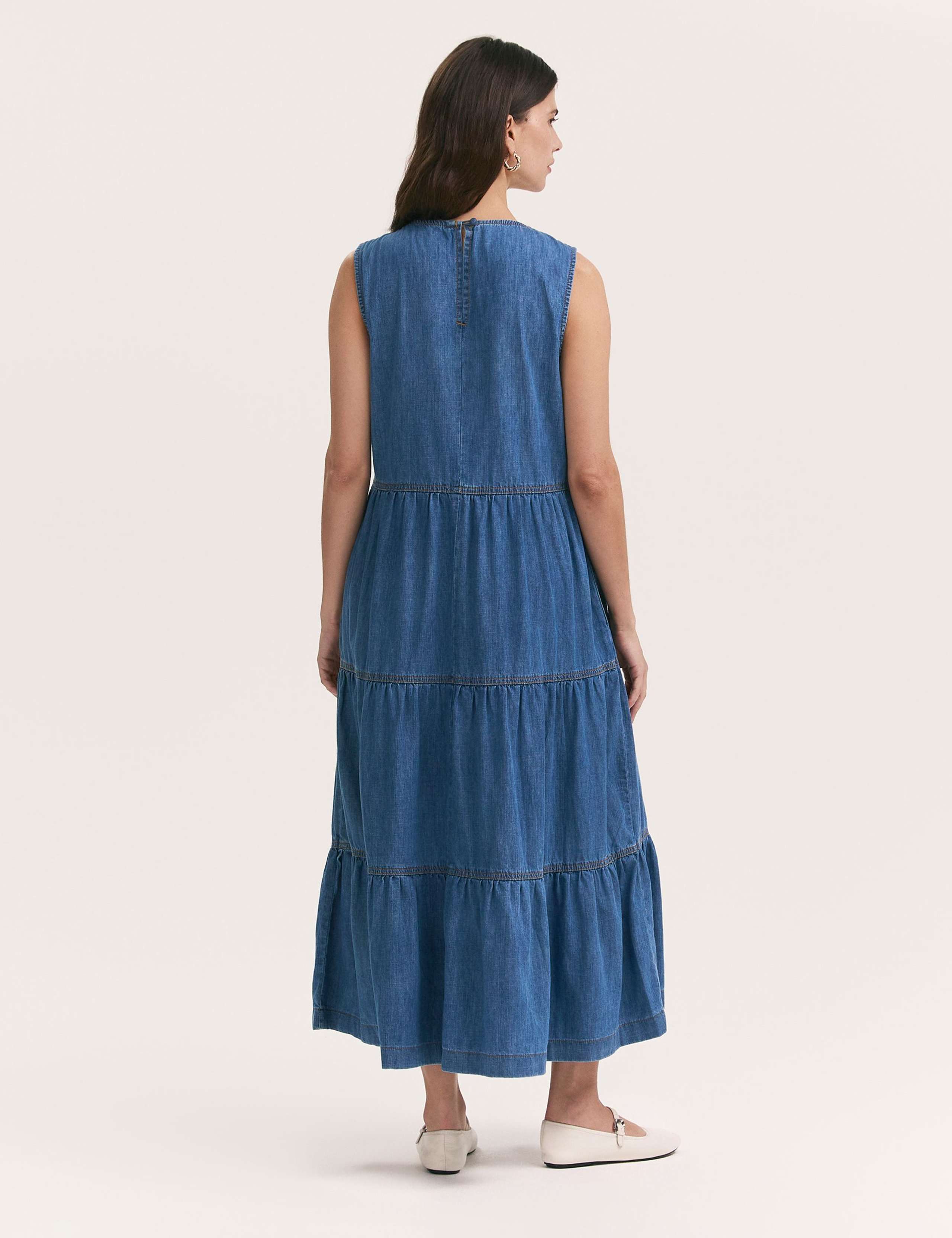 Pure Cotton Denim Midi Tiered Dress 2 of 4