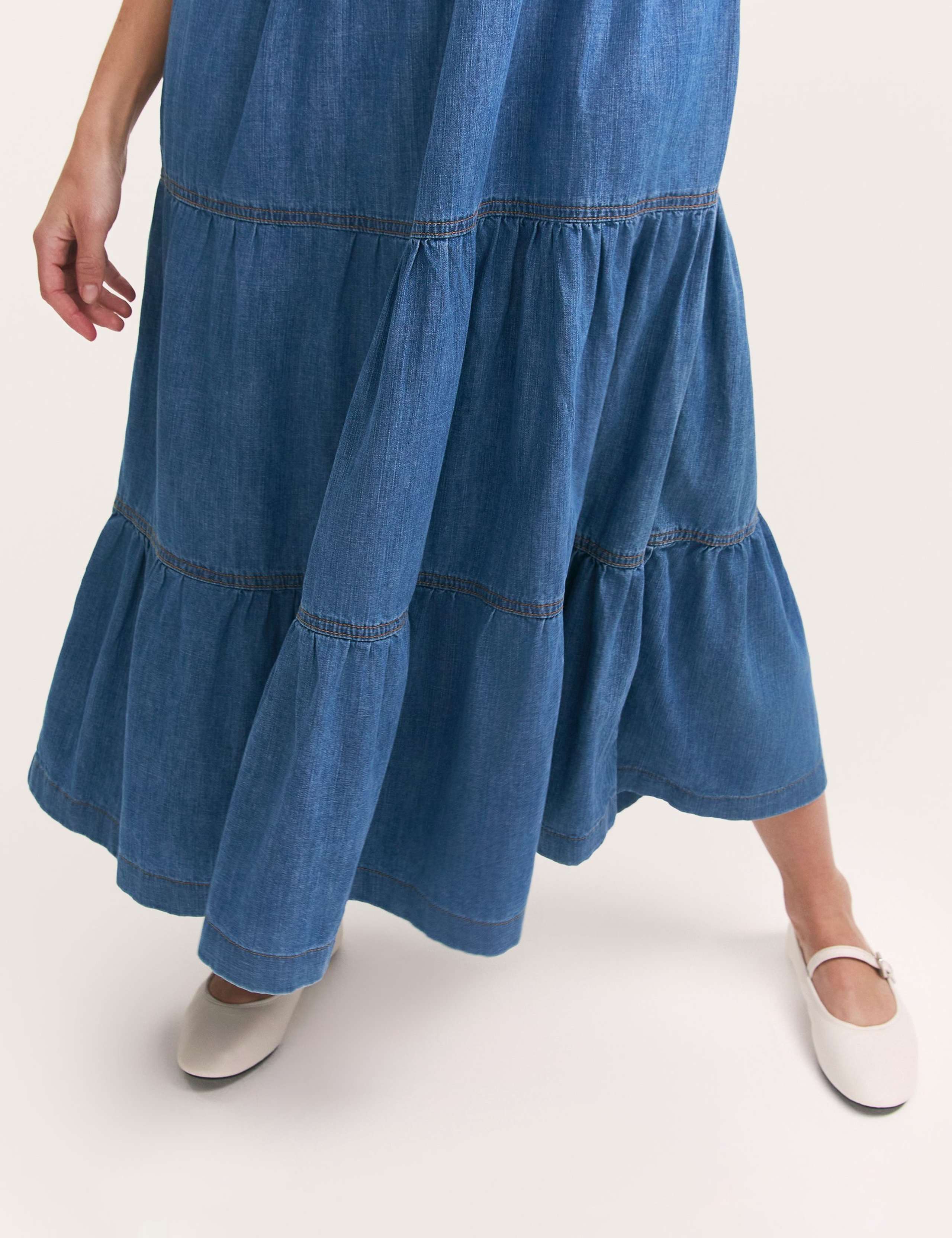 Pure Cotton Denim Midi Tiered Dress 4 of 4
