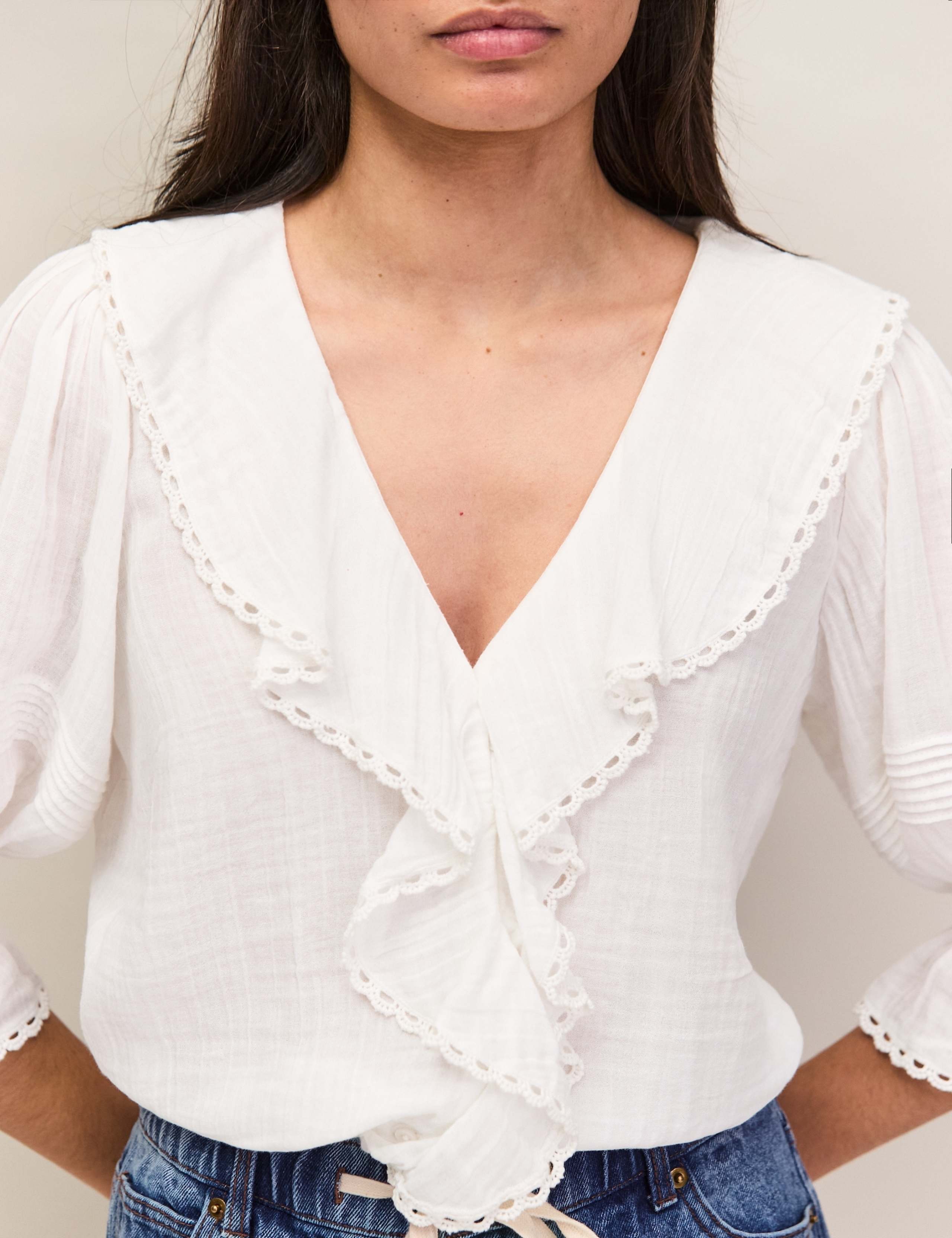 Pure Cotton V-Neck Ruffle Relaxed Blouse 5 of 6