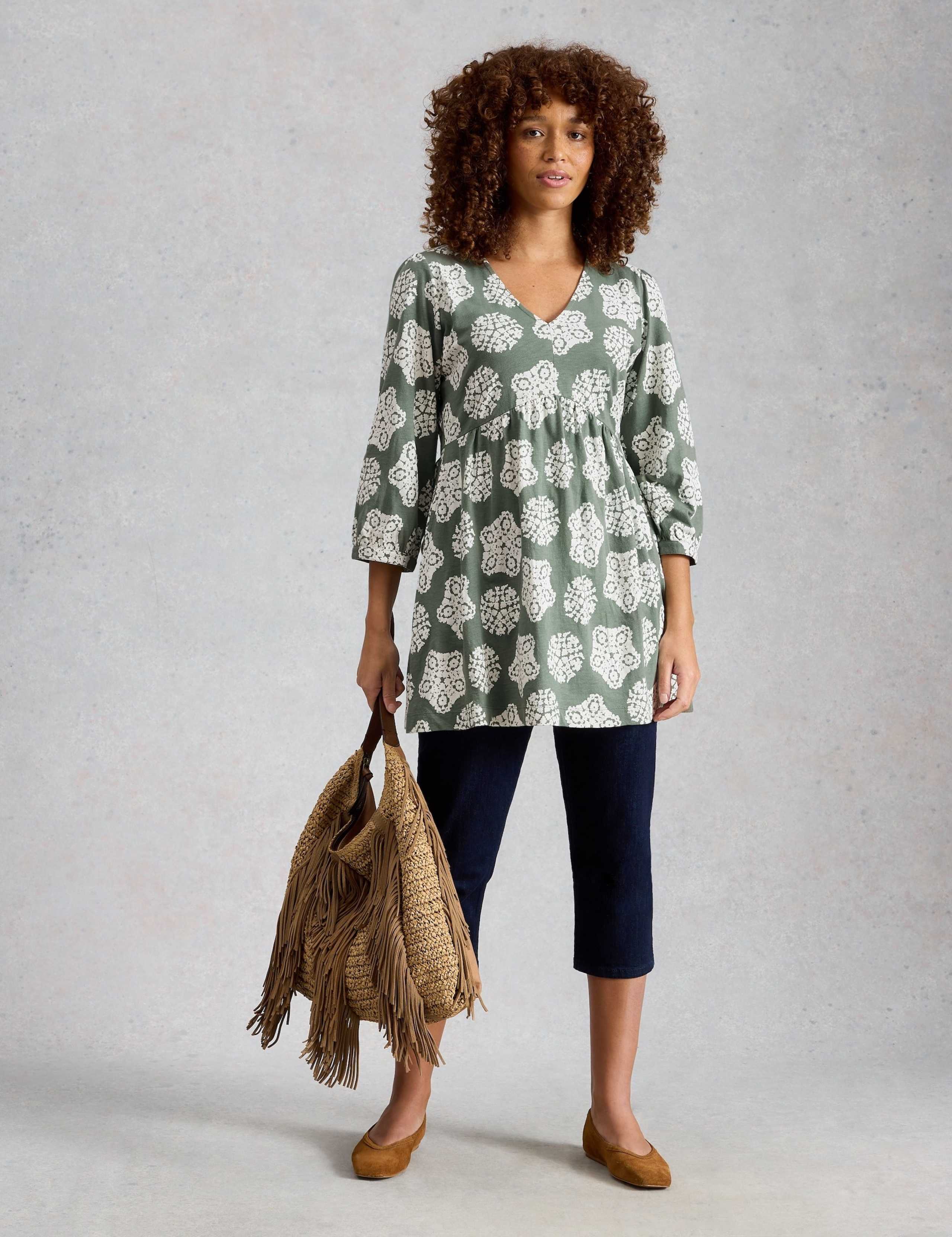 Pure Cotton Printed V-Neck Tunic 3 of 6