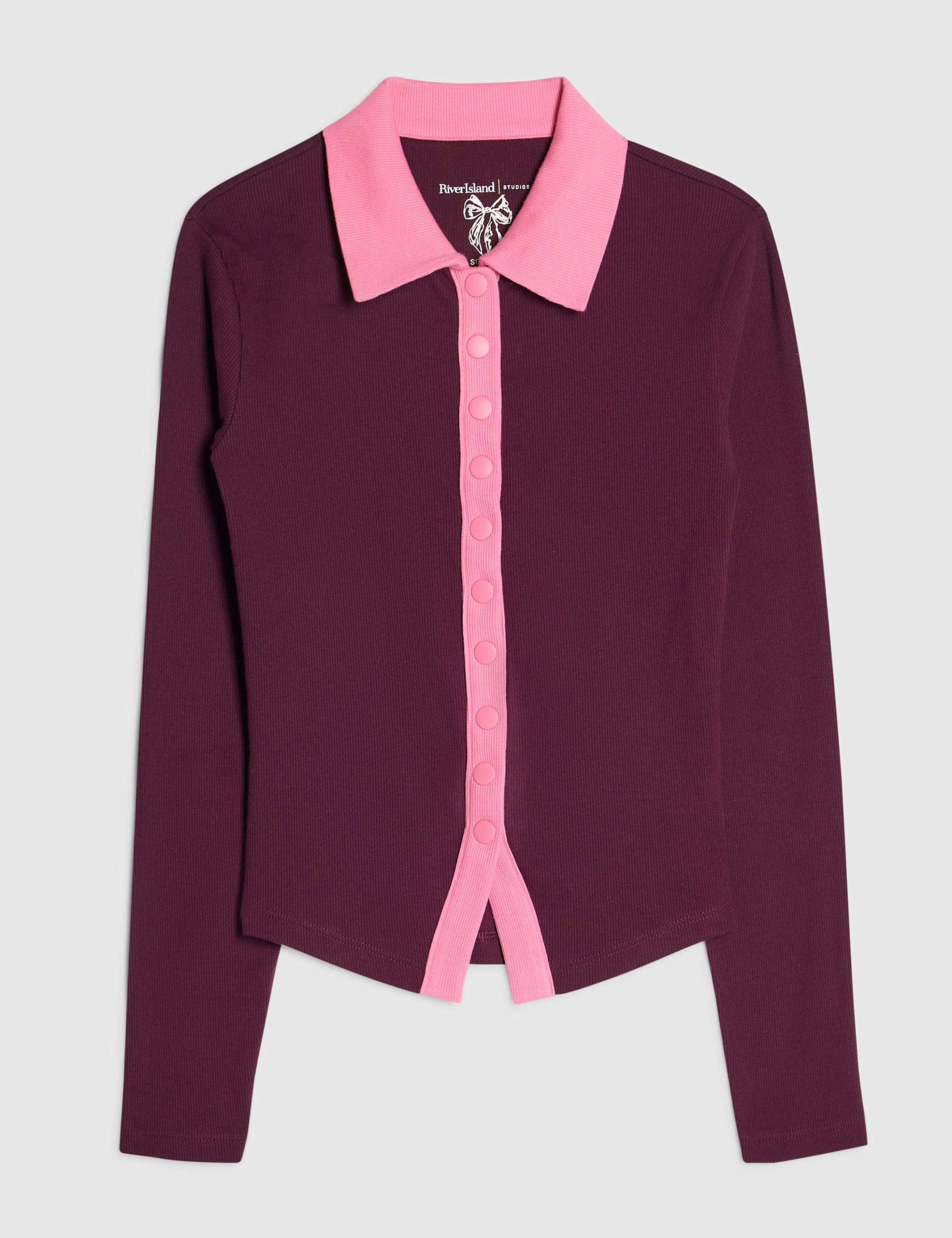 Pure Cotton Ribbed Fitted Button Down Polo Top 6 of 6