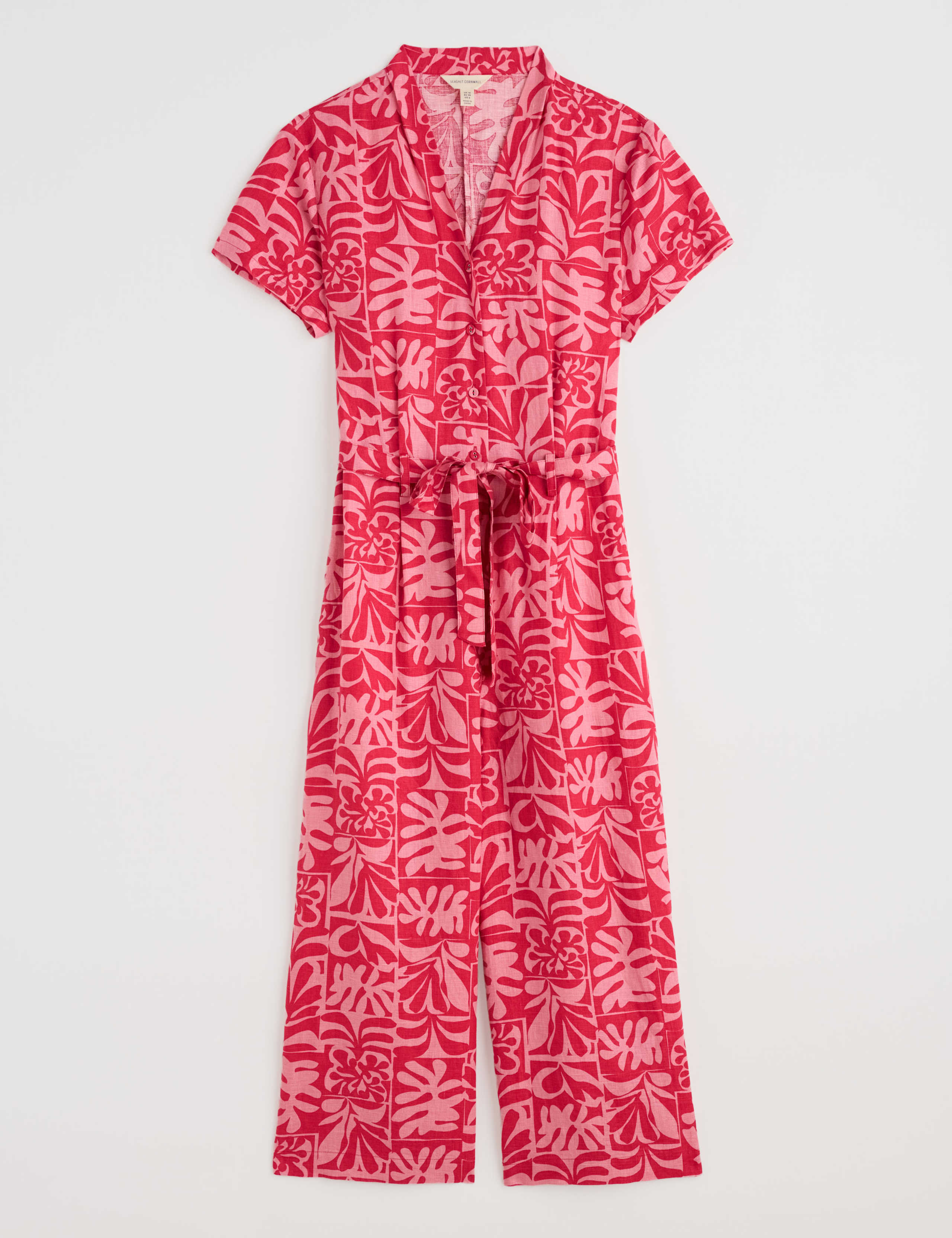 Pure Linen Floral Belted Short Sleeve Jumpsuit 2 of 4