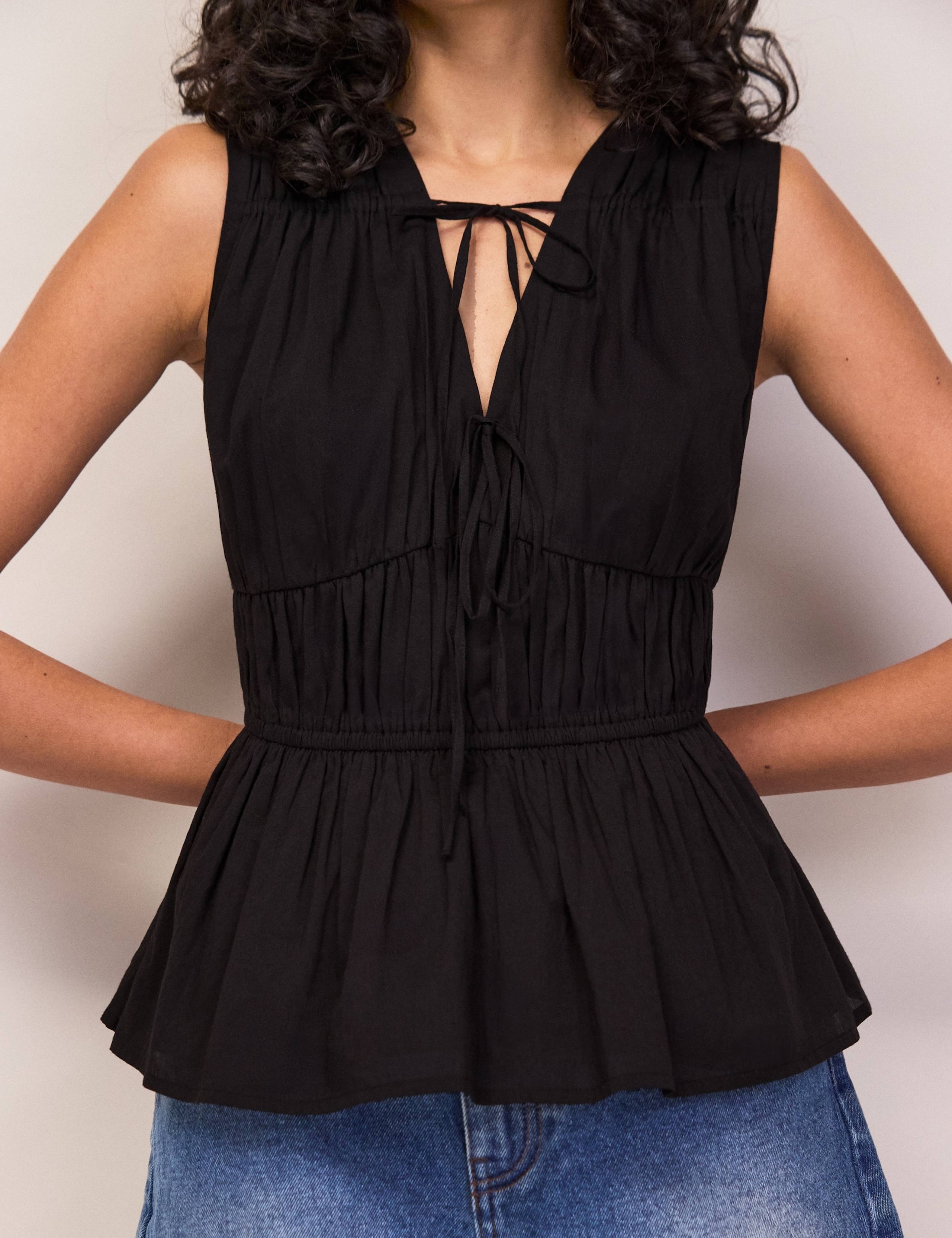 Pure Cotton V-Neck Tie Front Top 5 of 6