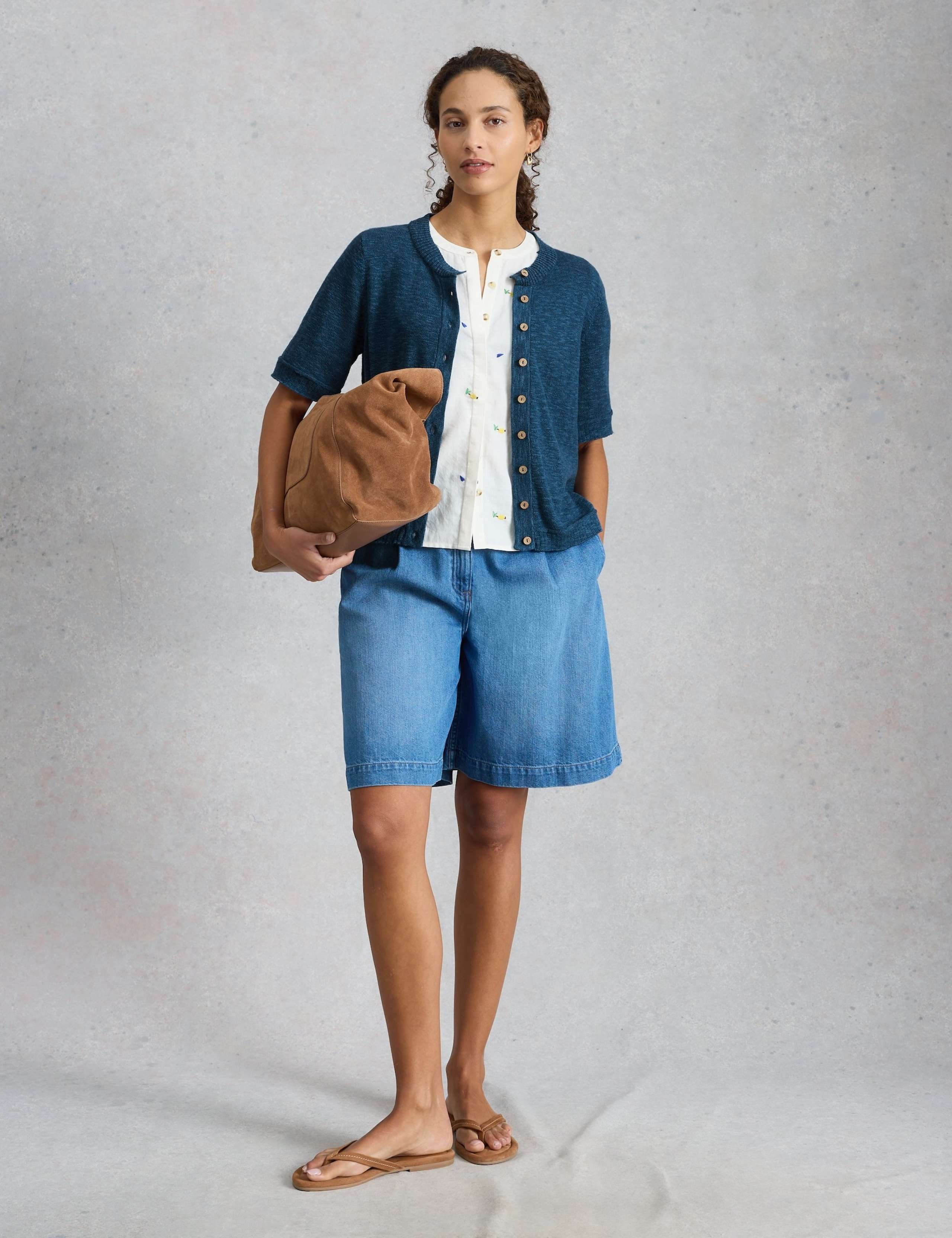 Cotton Rich Textured Crew Neck Cardigan 3 of 6
