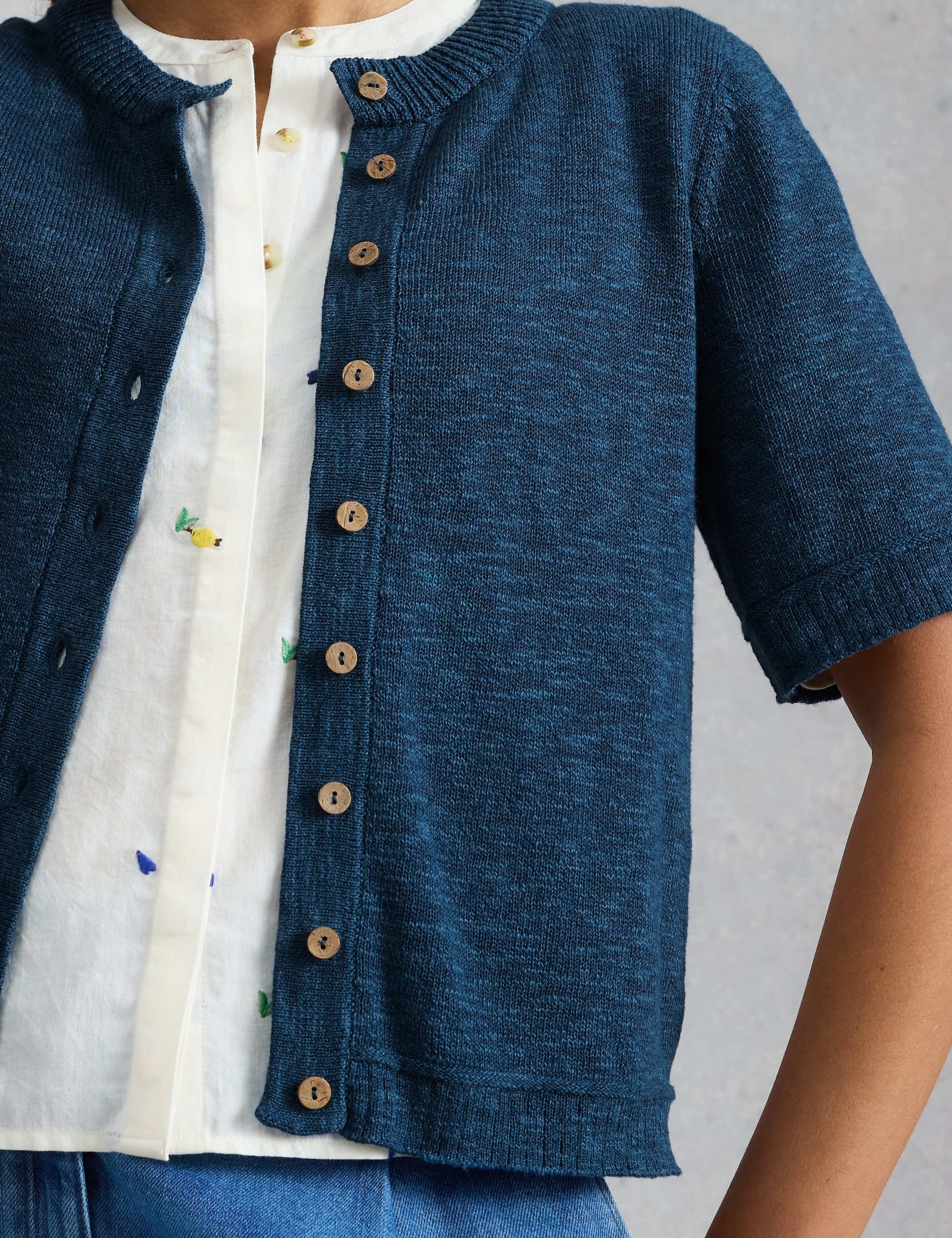 Cotton Rich Textured Crew Neck Cardigan 5 of 6