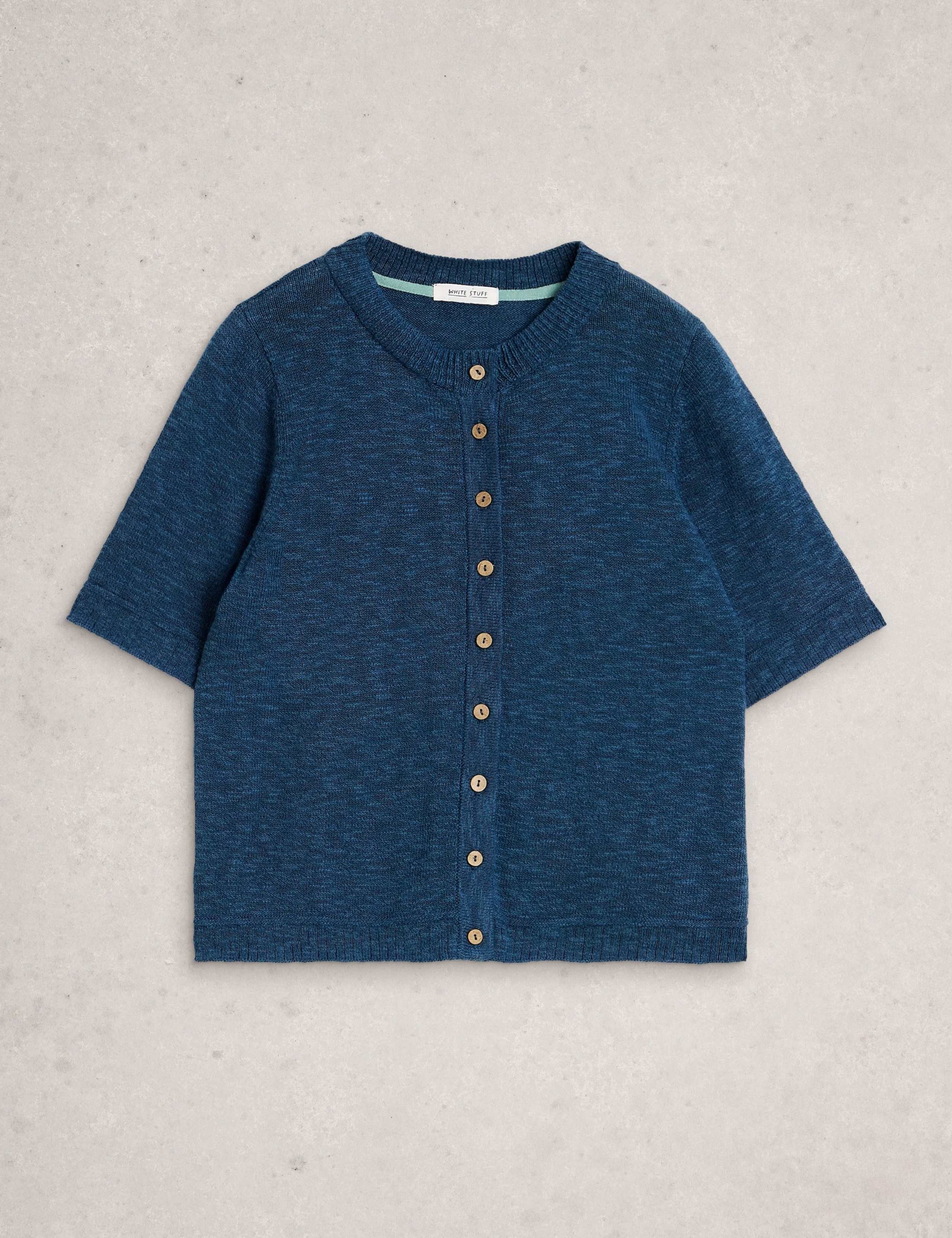 Cotton Rich Textured Crew Neck Cardigan 2 of 6