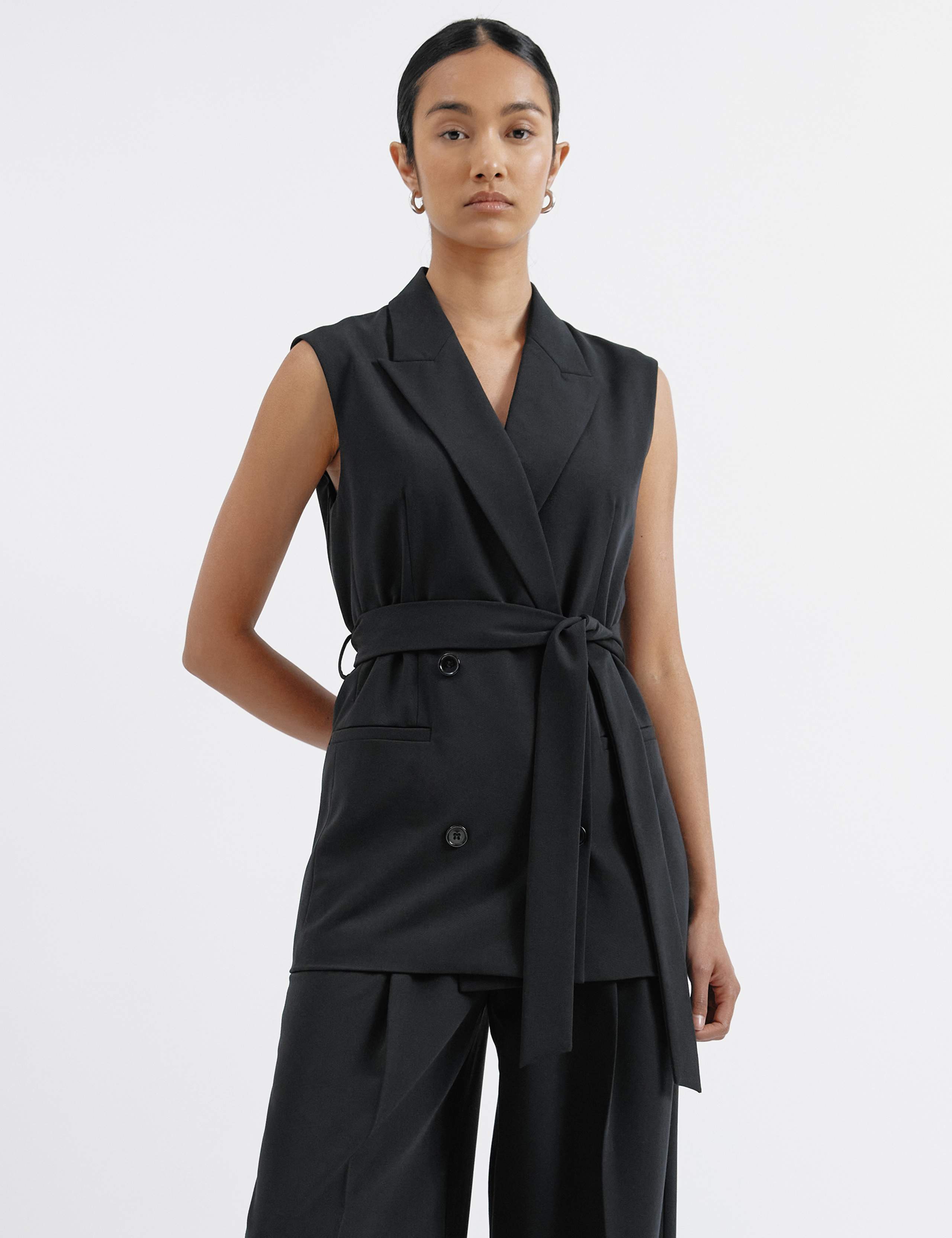 Tailored Belted Sleeveless Jacket 1 of 6