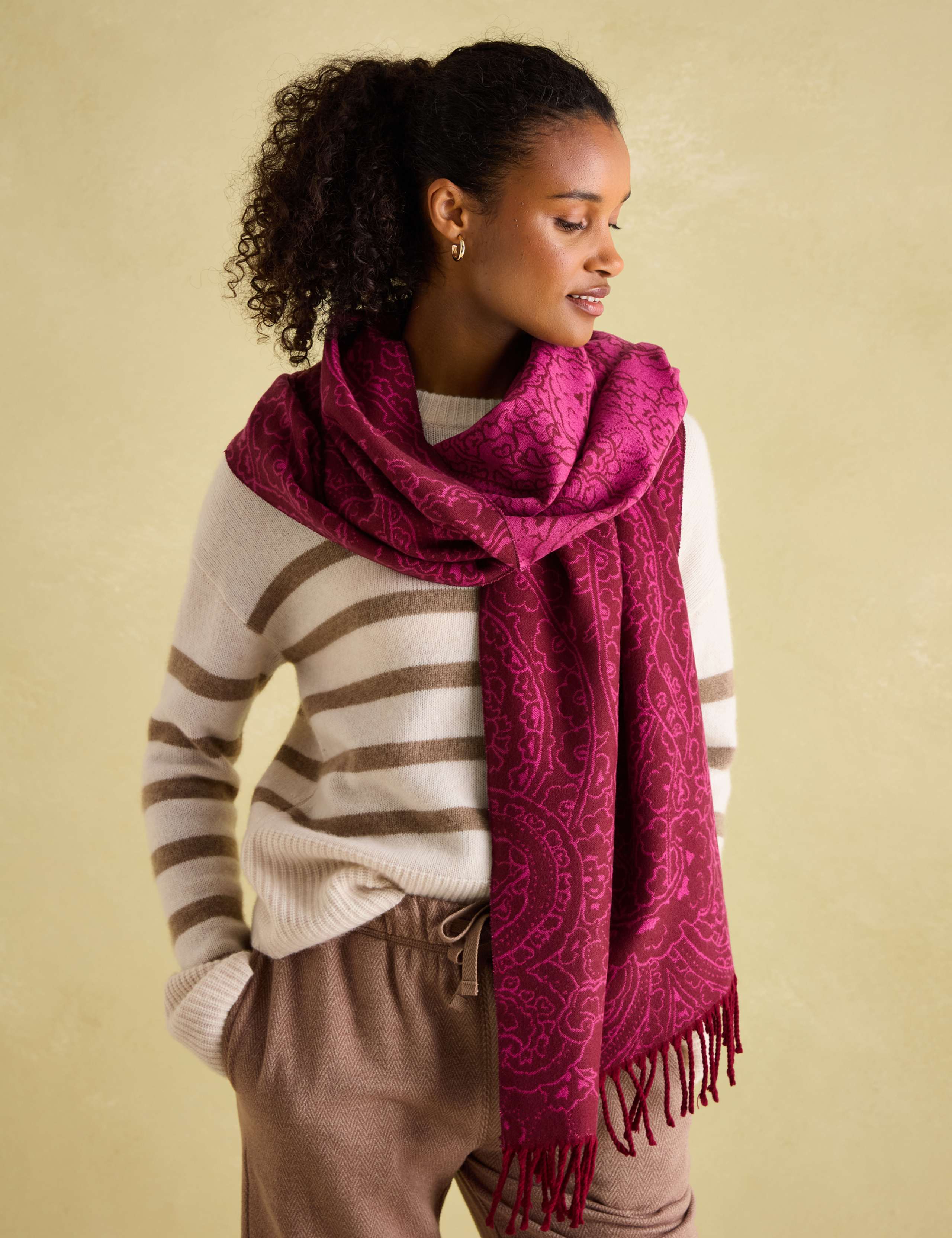 Jacquard Floral Tassel Scarf 1 of 5