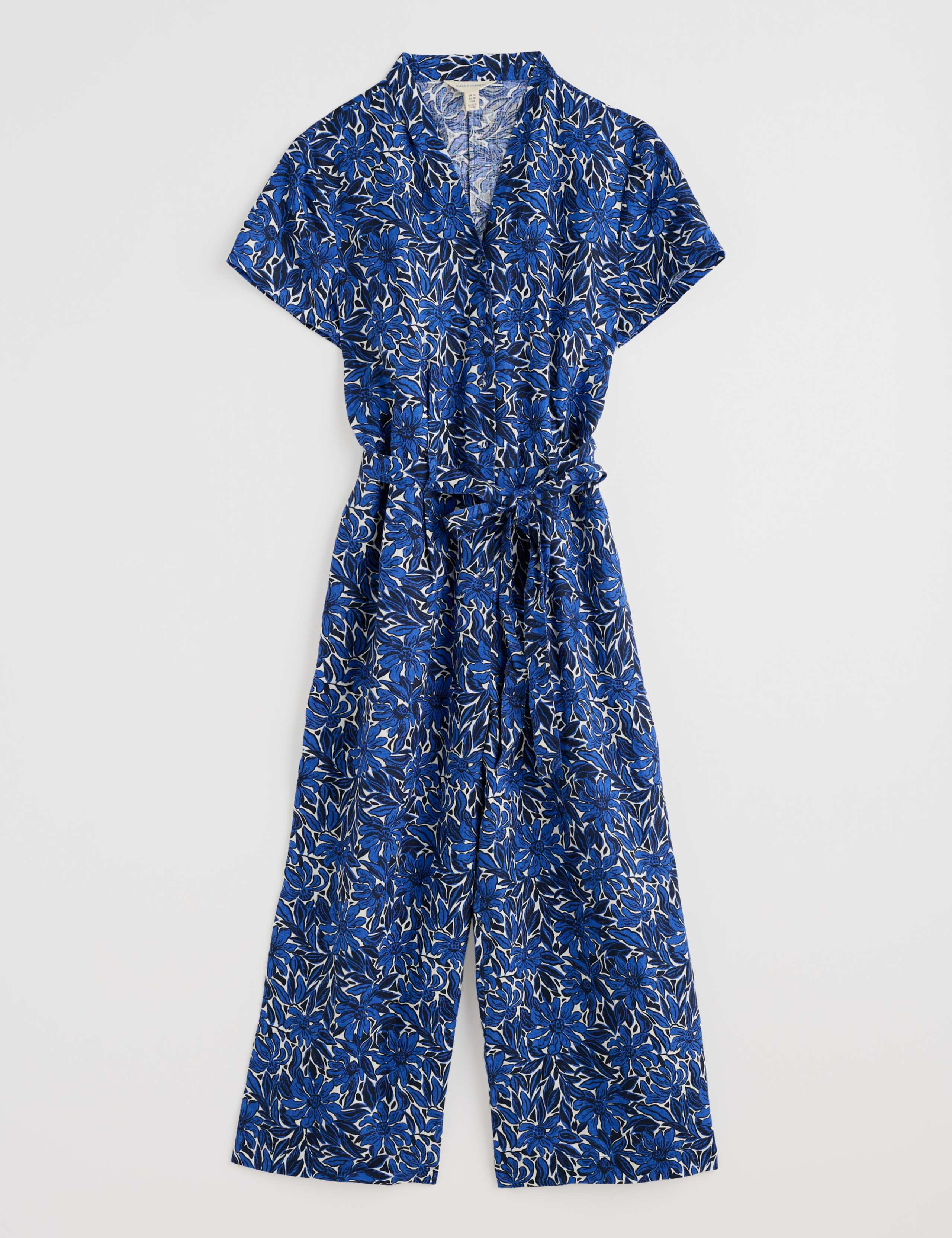 Pure Linen Floral V-Neck Cropped Jumpsuit 2 of 4