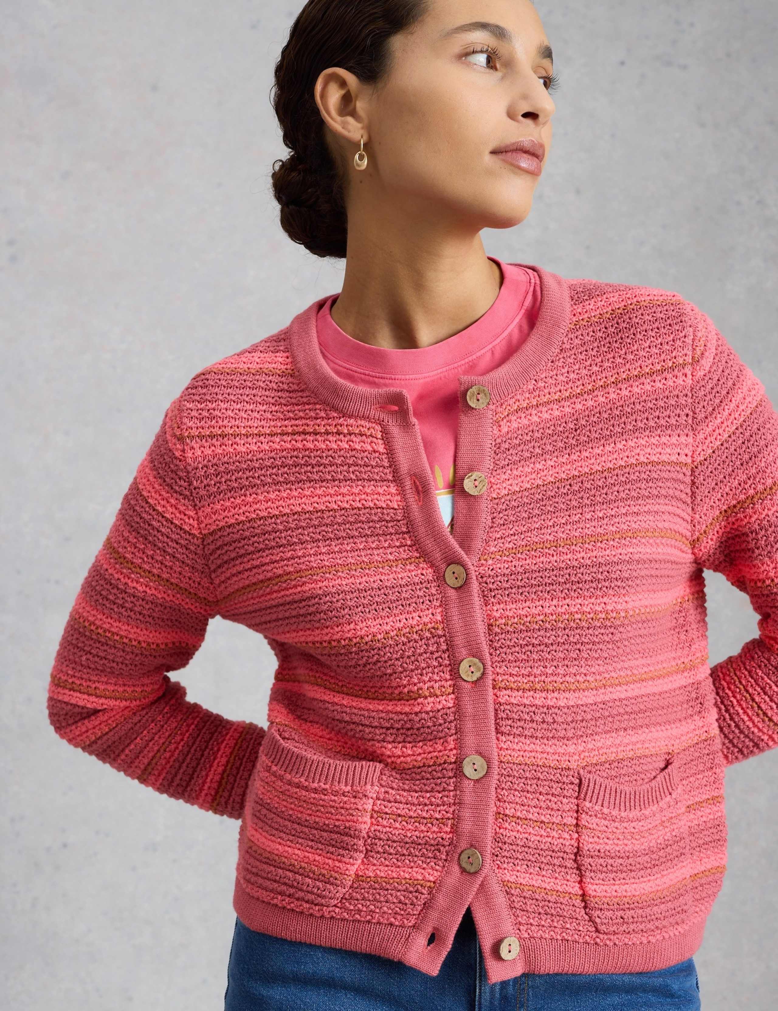 Pure Cotton Striped Crew Neck Cardigan 1 of 6