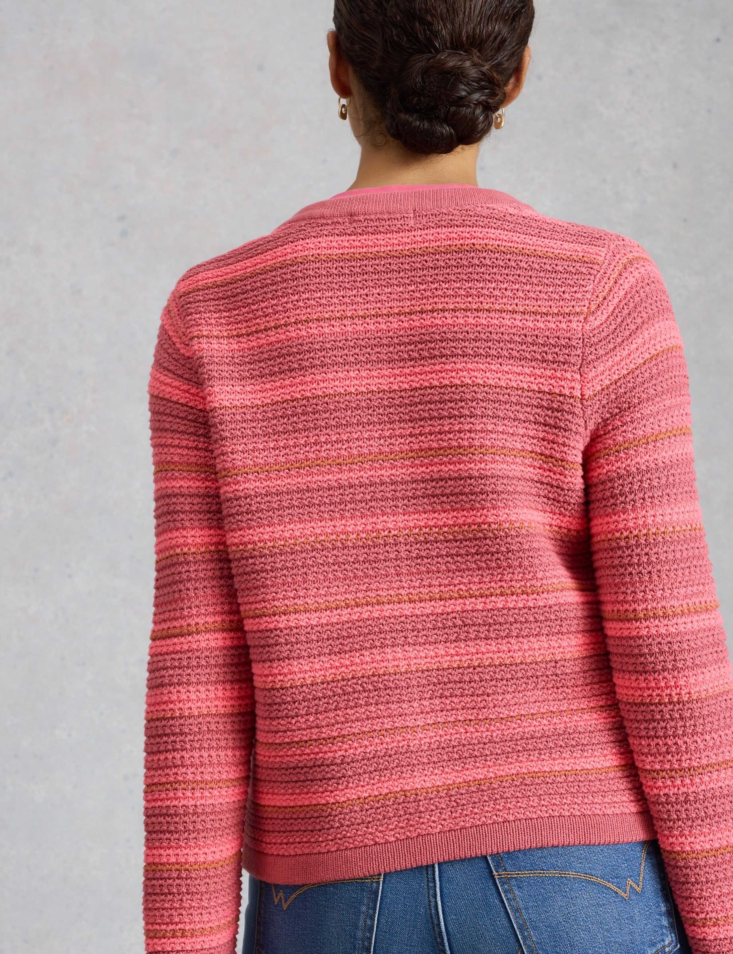 Pure Cotton Striped Crew Neck Cardigan 4 of 6