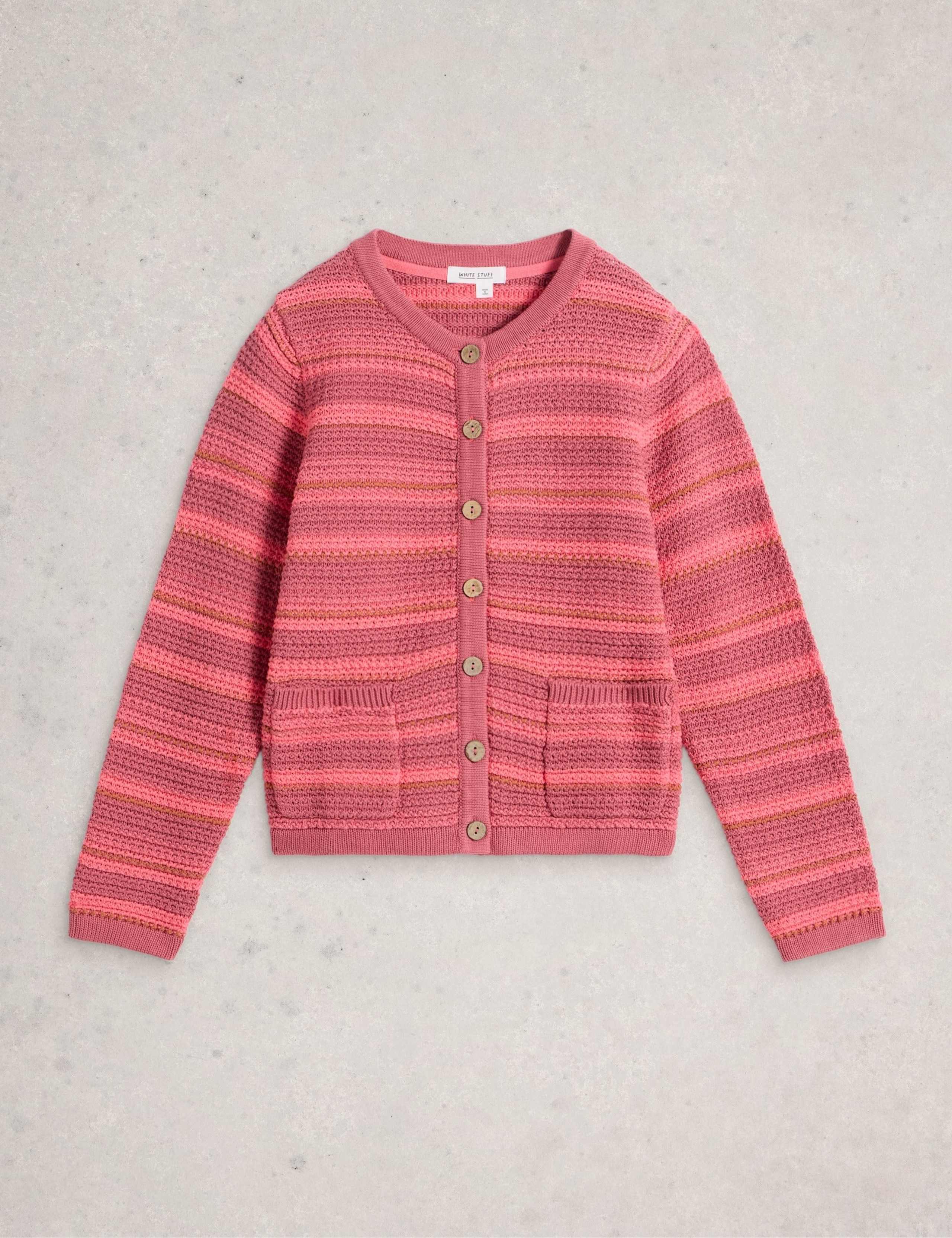 Pure Cotton Striped Crew Neck Cardigan 2 of 6