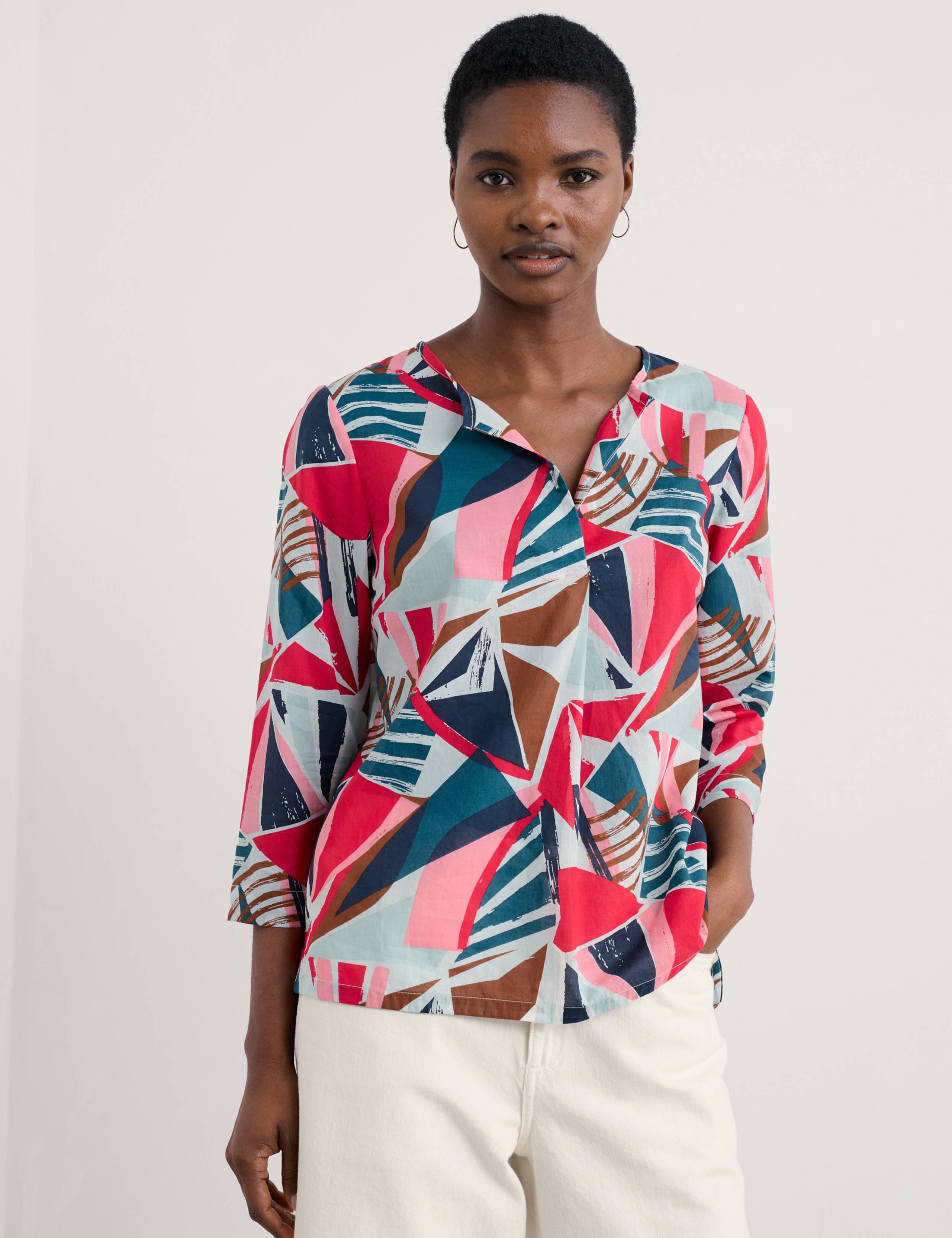 Pure Cotton Geometric Relaxed Top 3 of 4