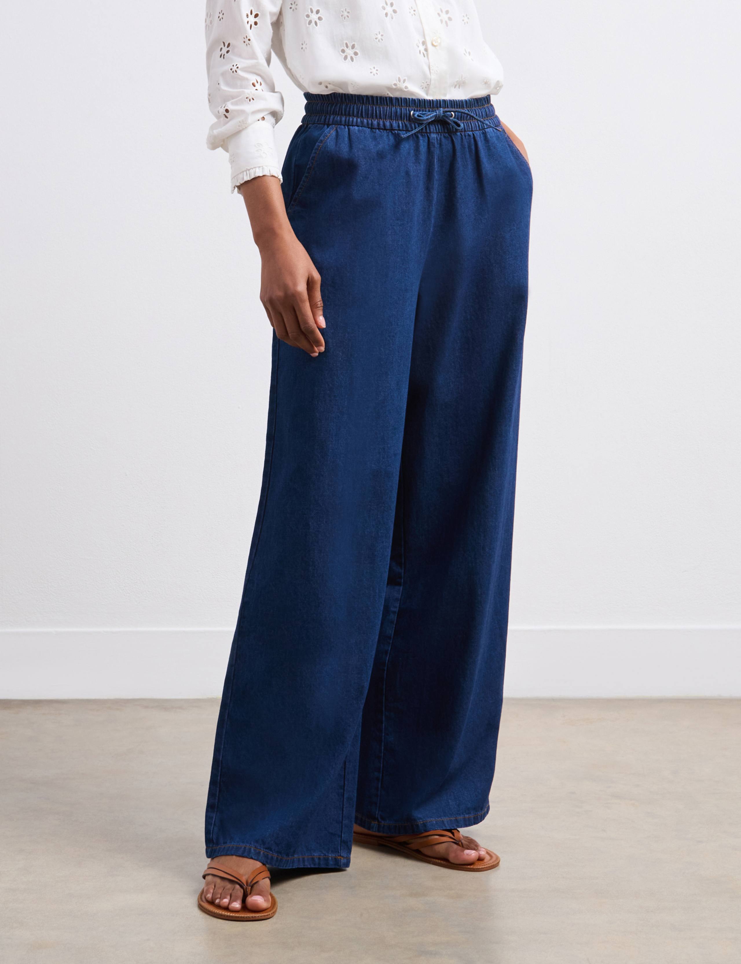 Denim Drawstring Wide Leg Trousers 4 of 5