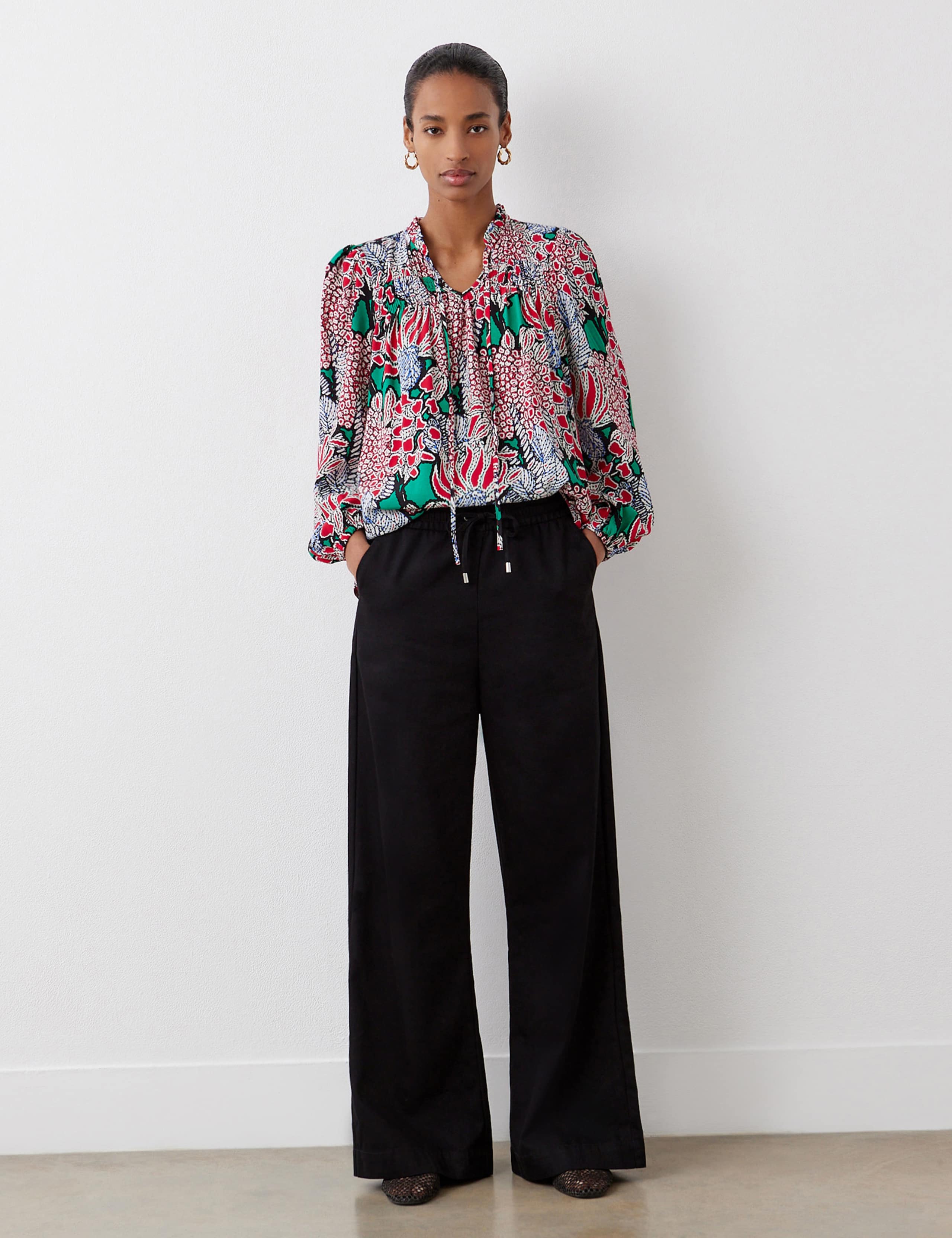 Denim Drawstring Relaxed Wide Leg Trousers 1 of 5