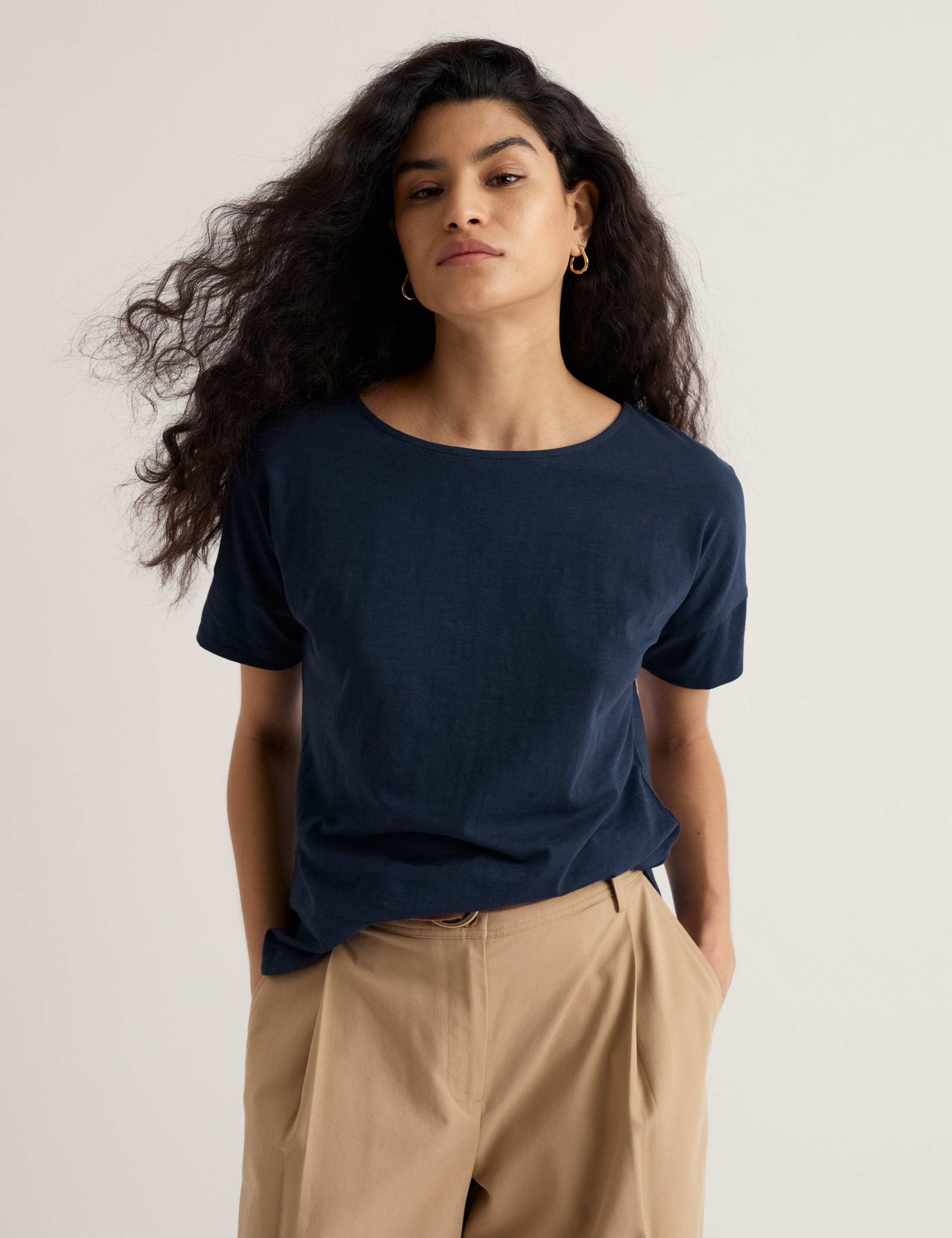 Pure Cotton Slash Neck Relaxed T-Shirt 1 of 5