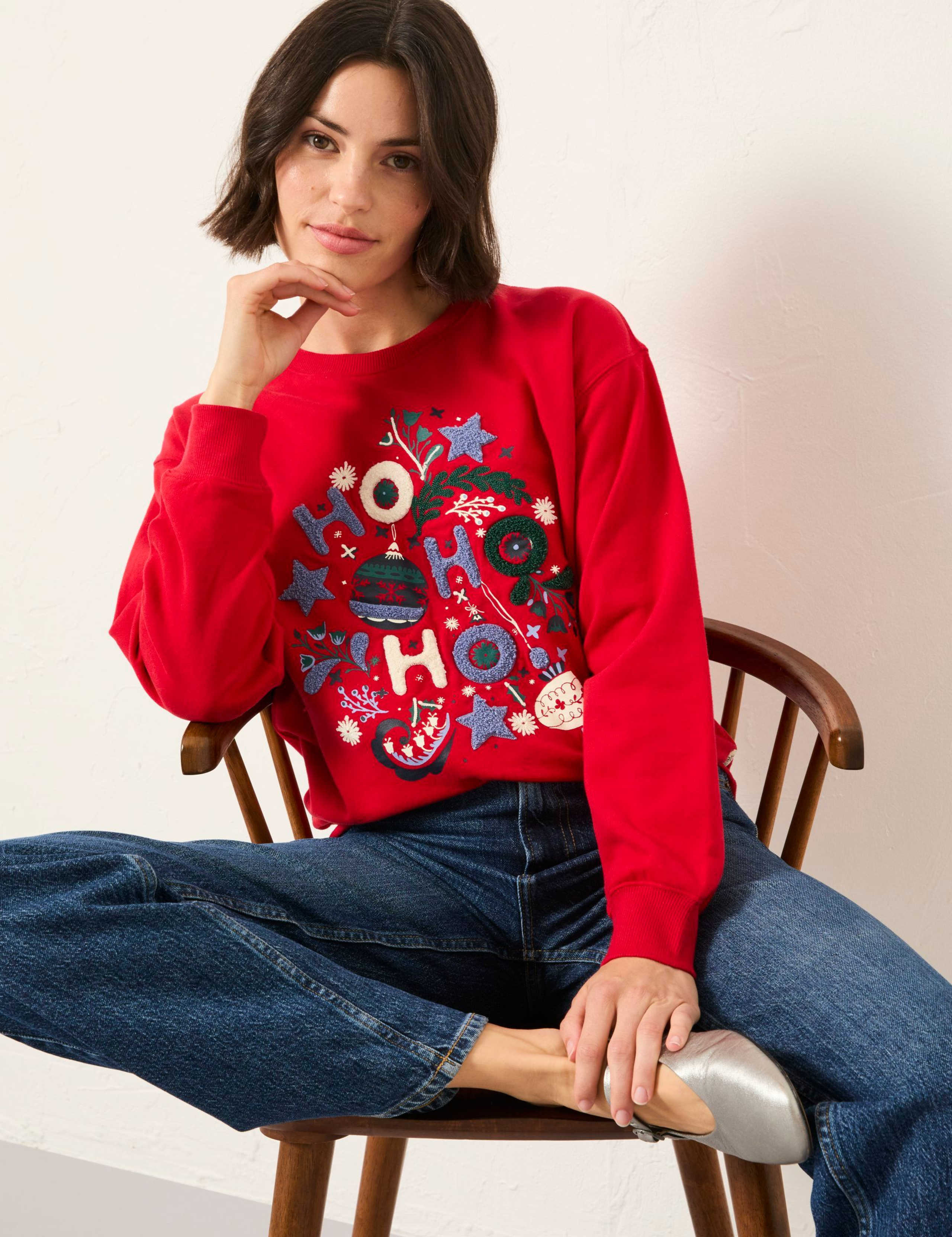 Cotton Rich Embroidered Crew Neck Sweatshirt 3 of 5