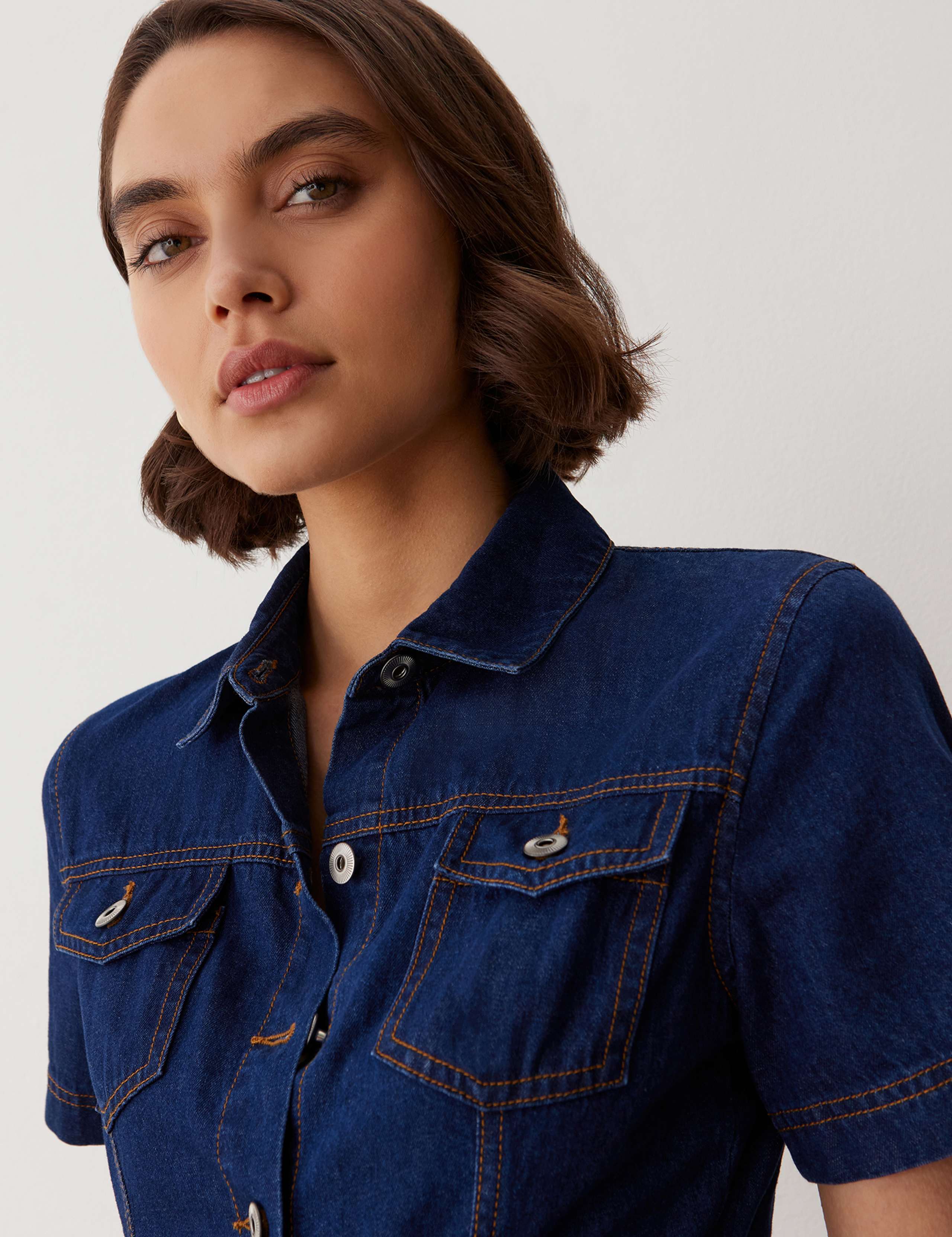 Denim Belted Short Sleeve Jumpsuit 4 of 5