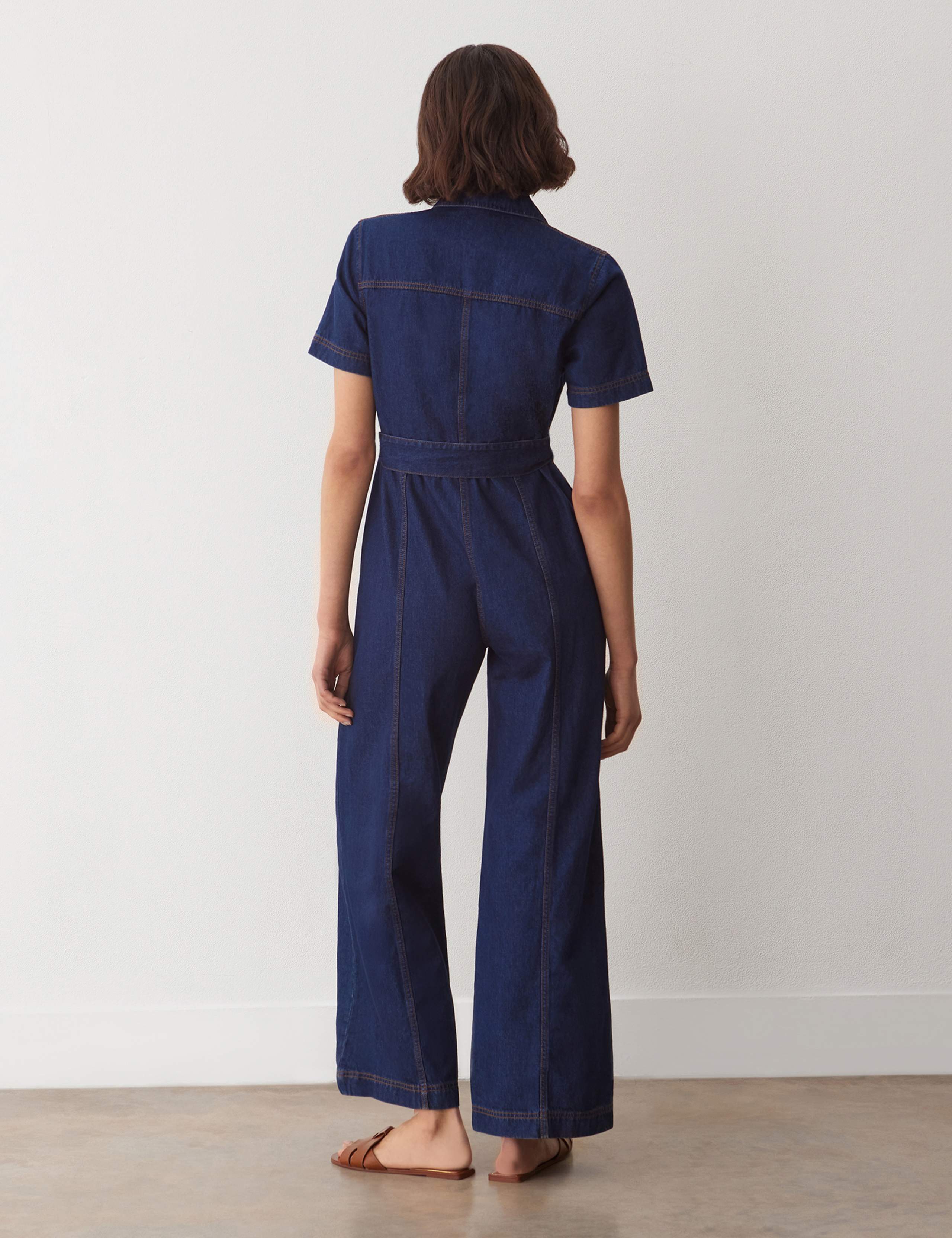 Denim Belted Short Sleeve Jumpsuit 5 of 5