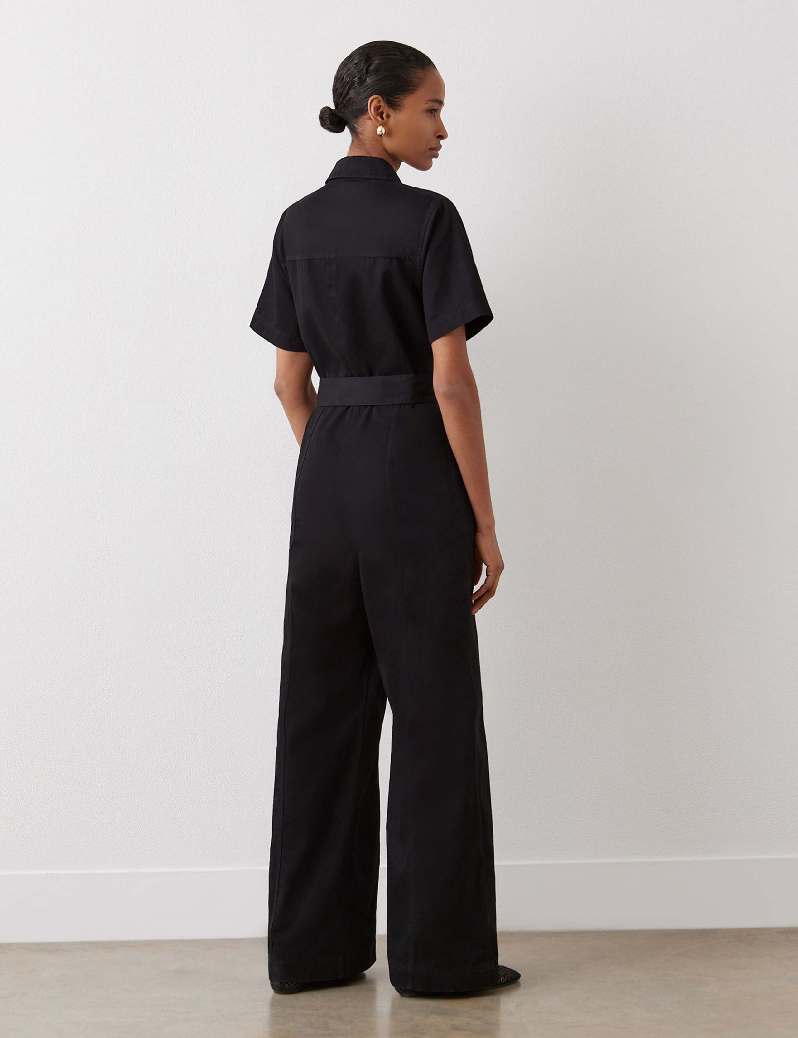 Denim Belted Short Sleeve Jumpsuit 2 of 4