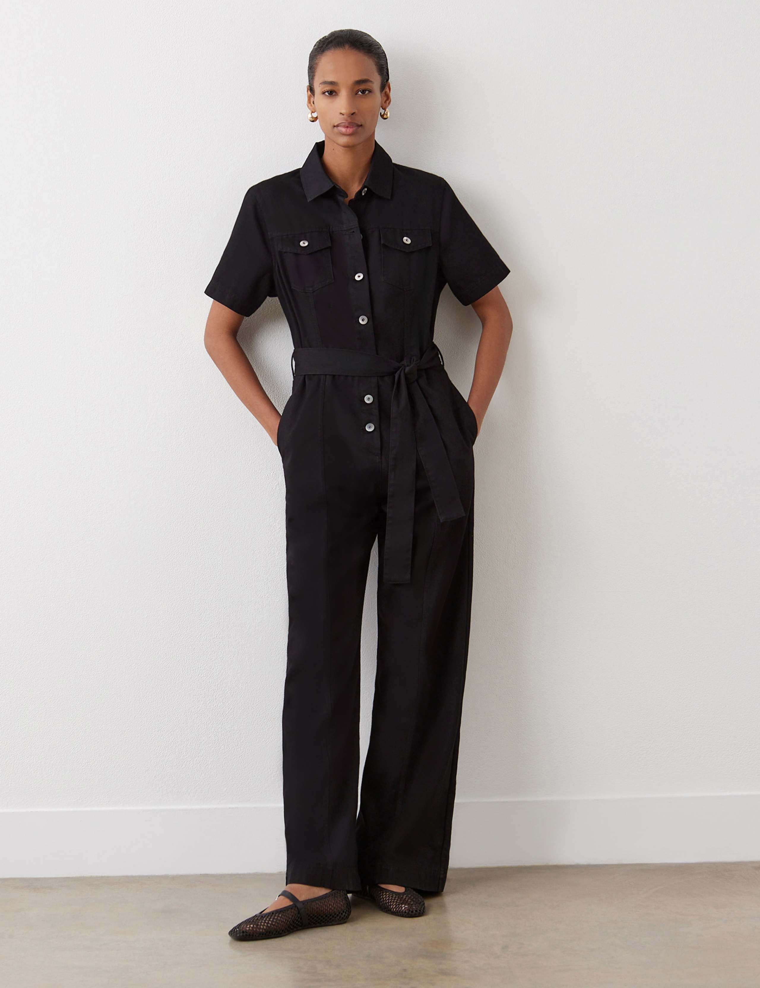 Denim Belted Short Sleeve Jumpsuit 3 of 4