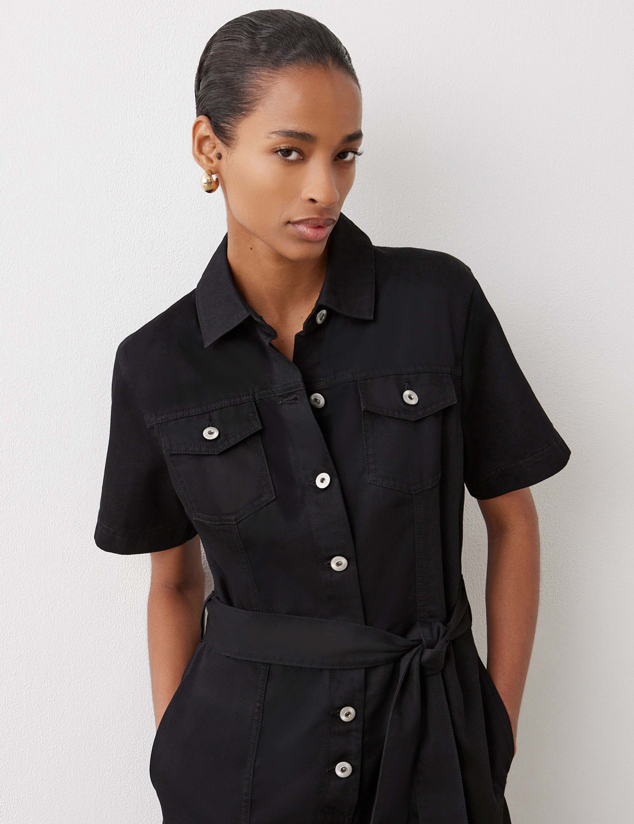 Denim Belted Short Sleeve Jumpsuit 4 of 4