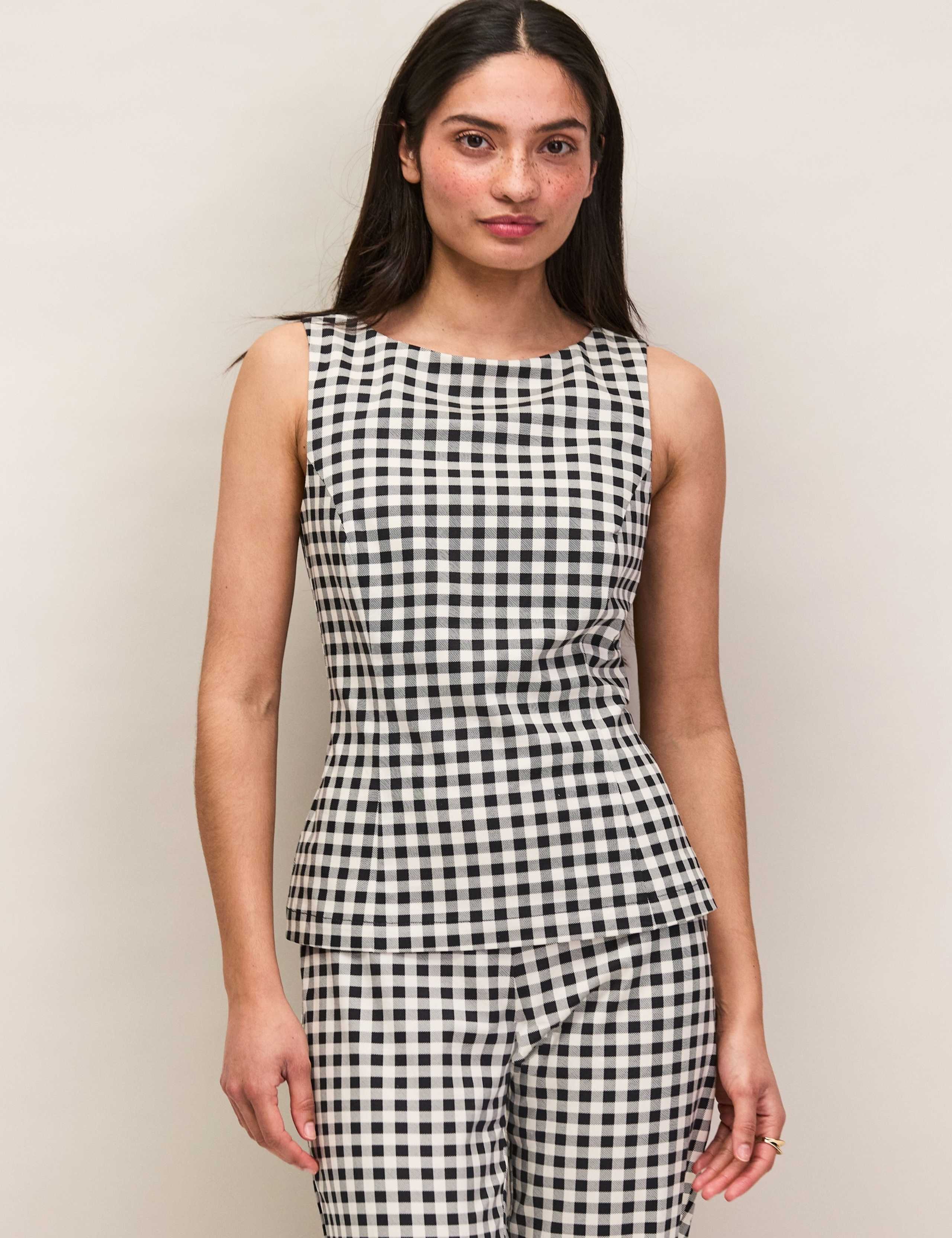 Cotton Rich Checked Peplum Top 2 of 4