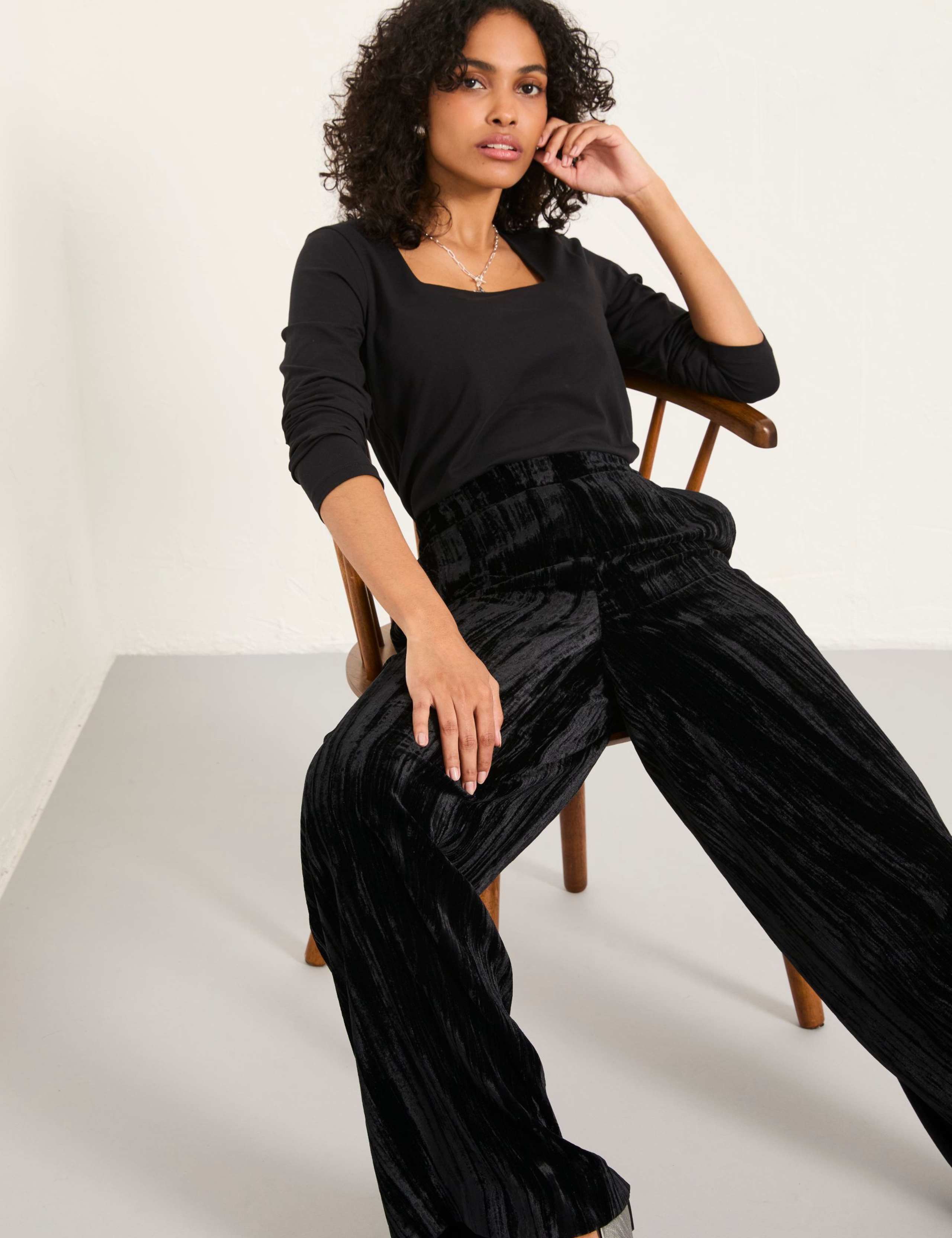 Velvet Textured Wide Leg Trousers 3 of 6