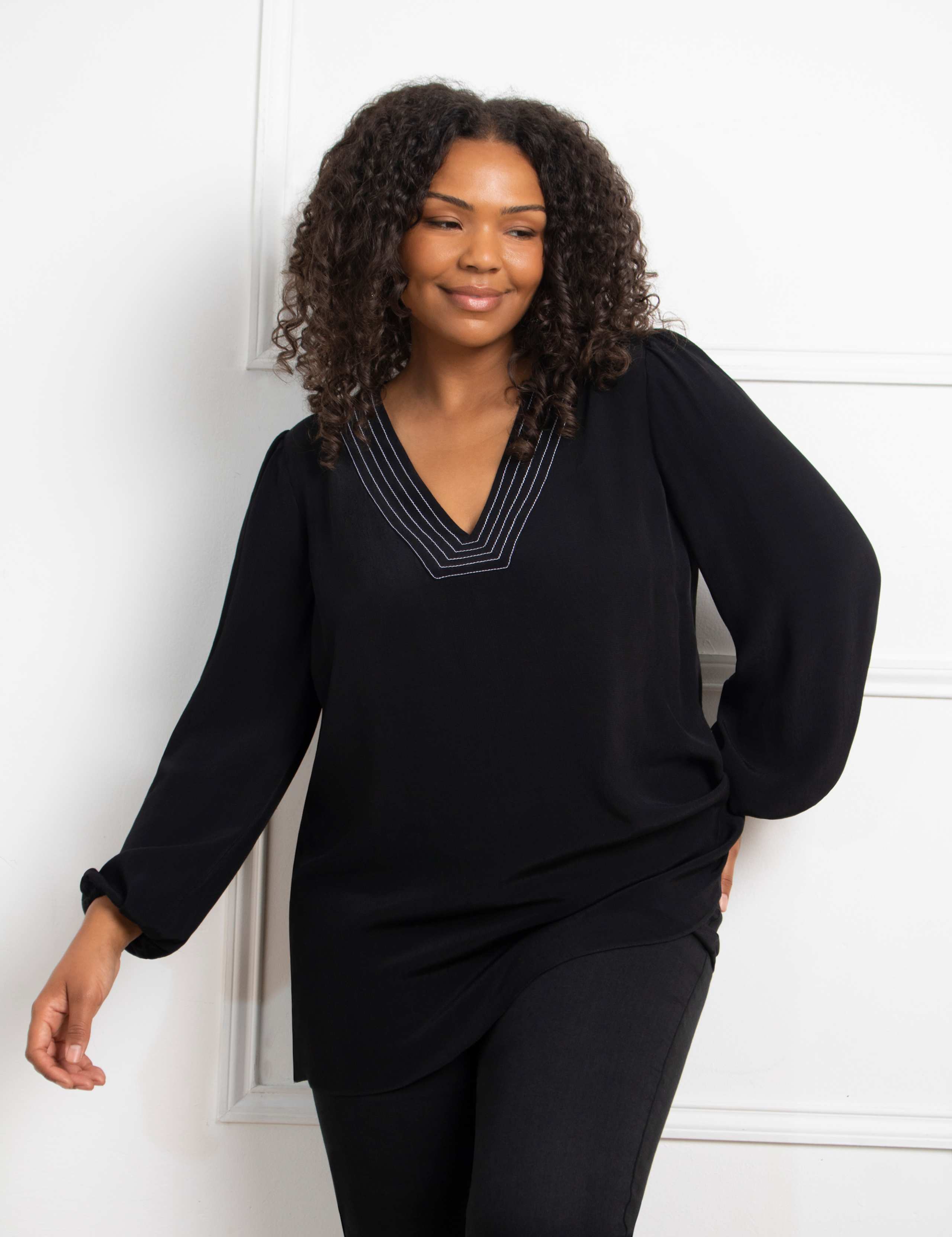 V-Neck Stitch Detail Blouse 3 of 4
