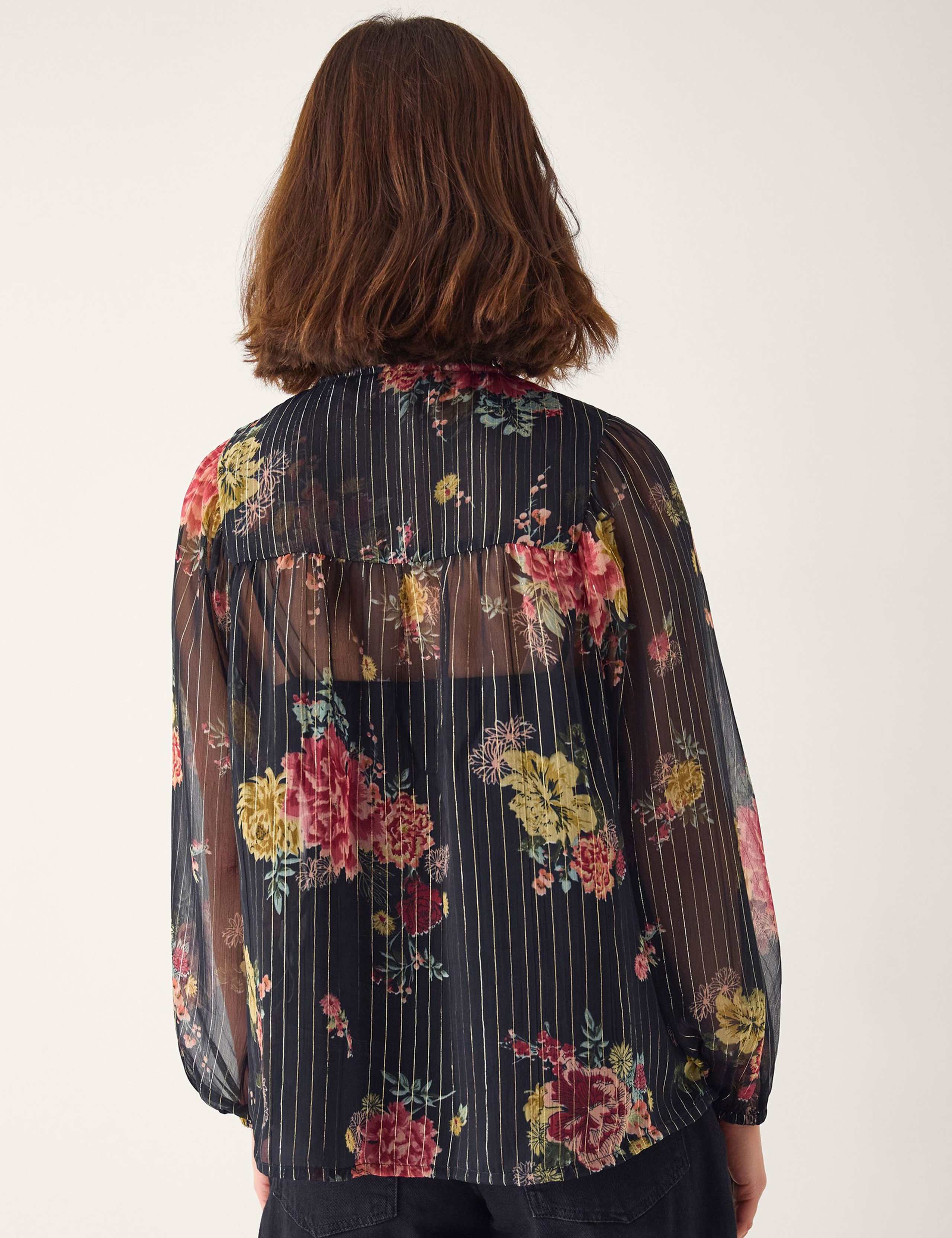 Sparkly Striped Floral Bib Detail Blouse 4 of 4