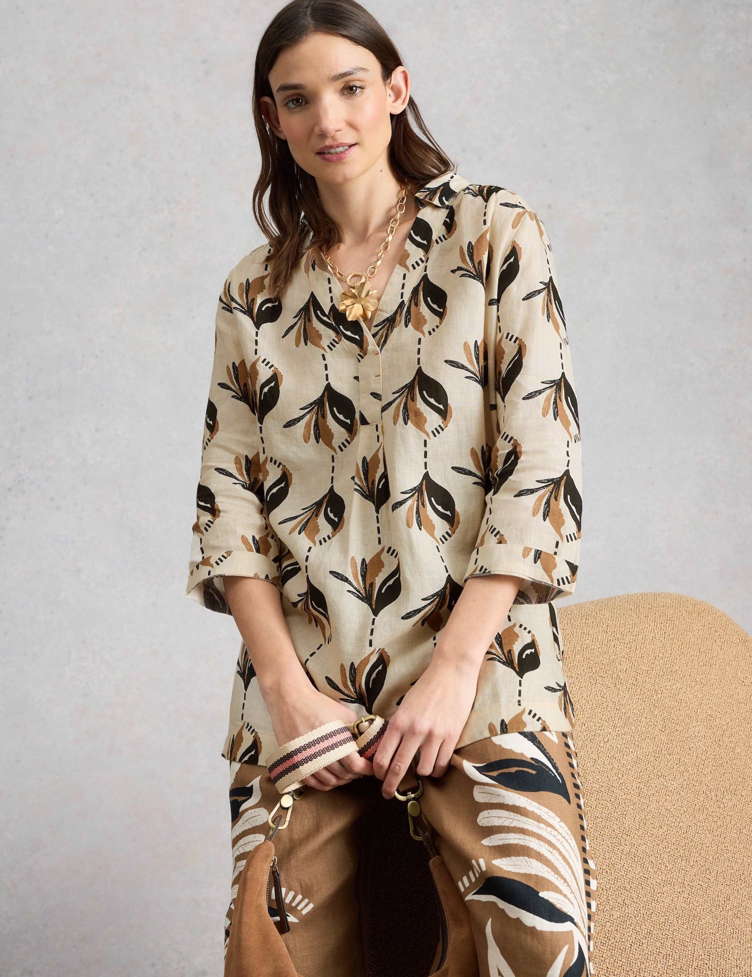 Pure Linen Printed Collared Tunic 1 of 6