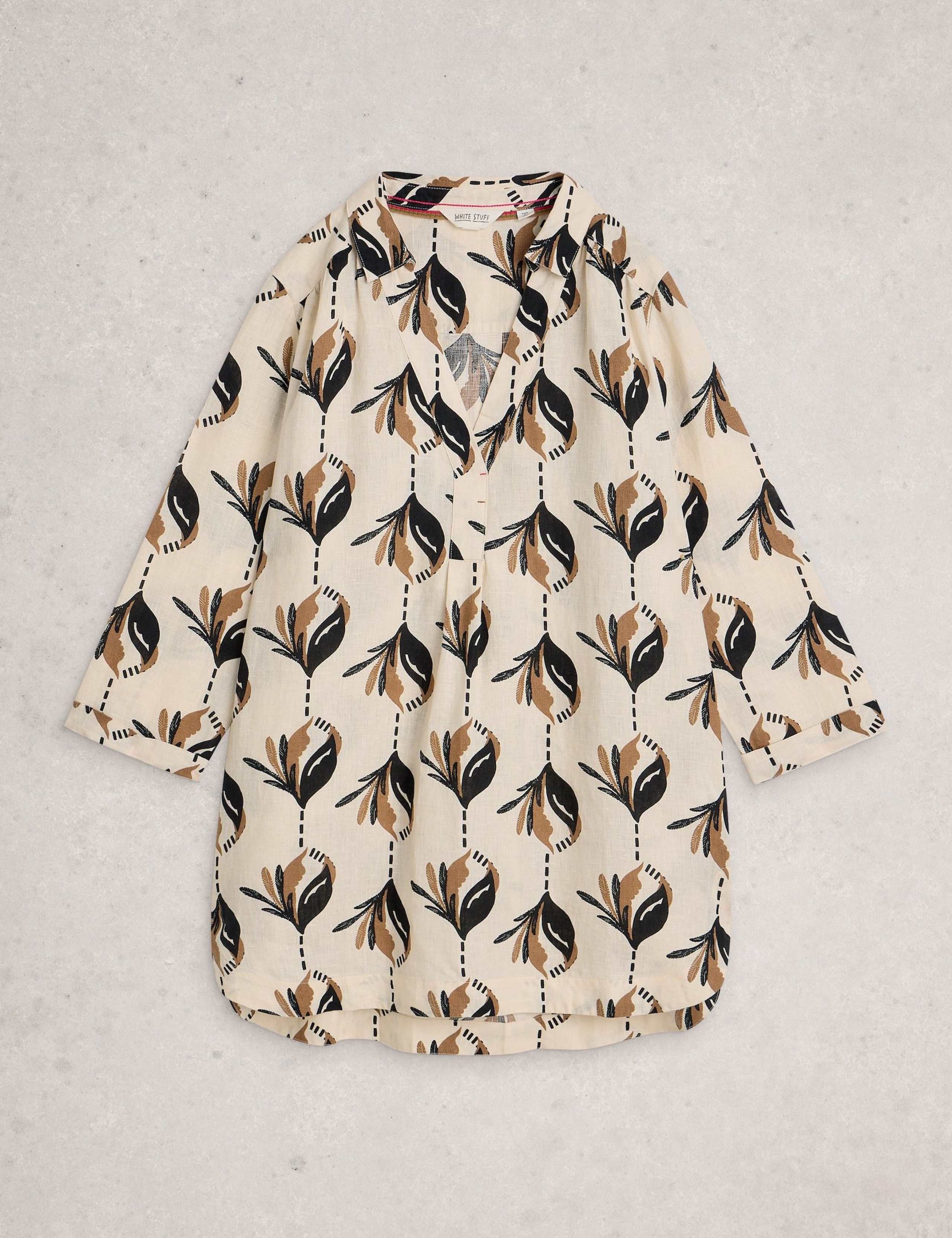 Pure Linen Printed Collared Tunic 2 of 6