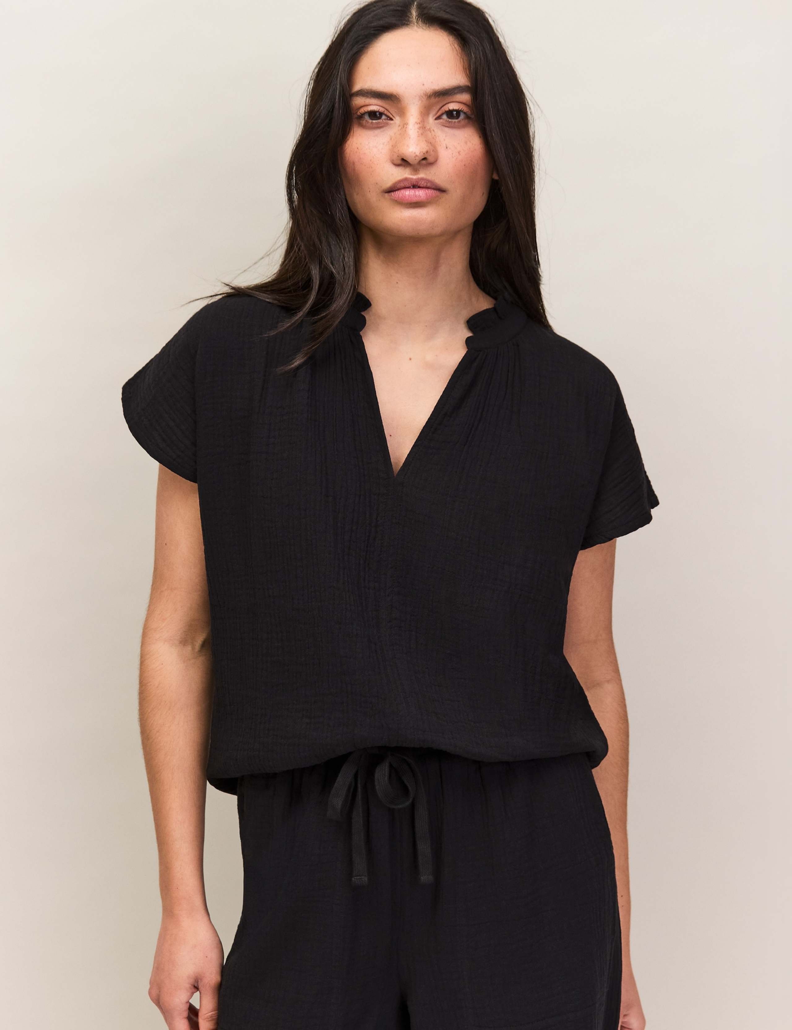 Pure Cotton V-Neck Frill Detail Relaxed Top 2 of 6