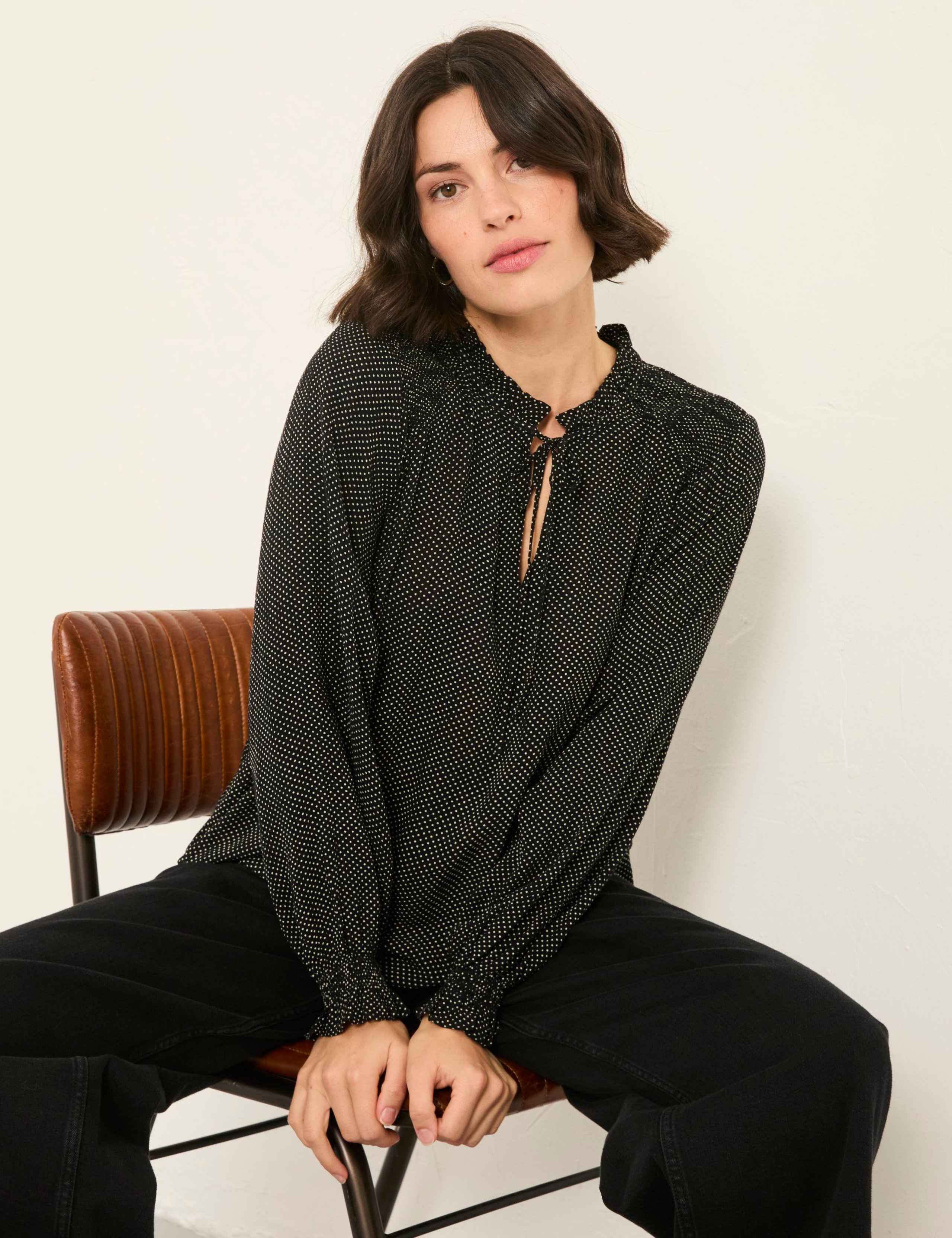 Polka Dot Tie Neck Blouse 6 of 6